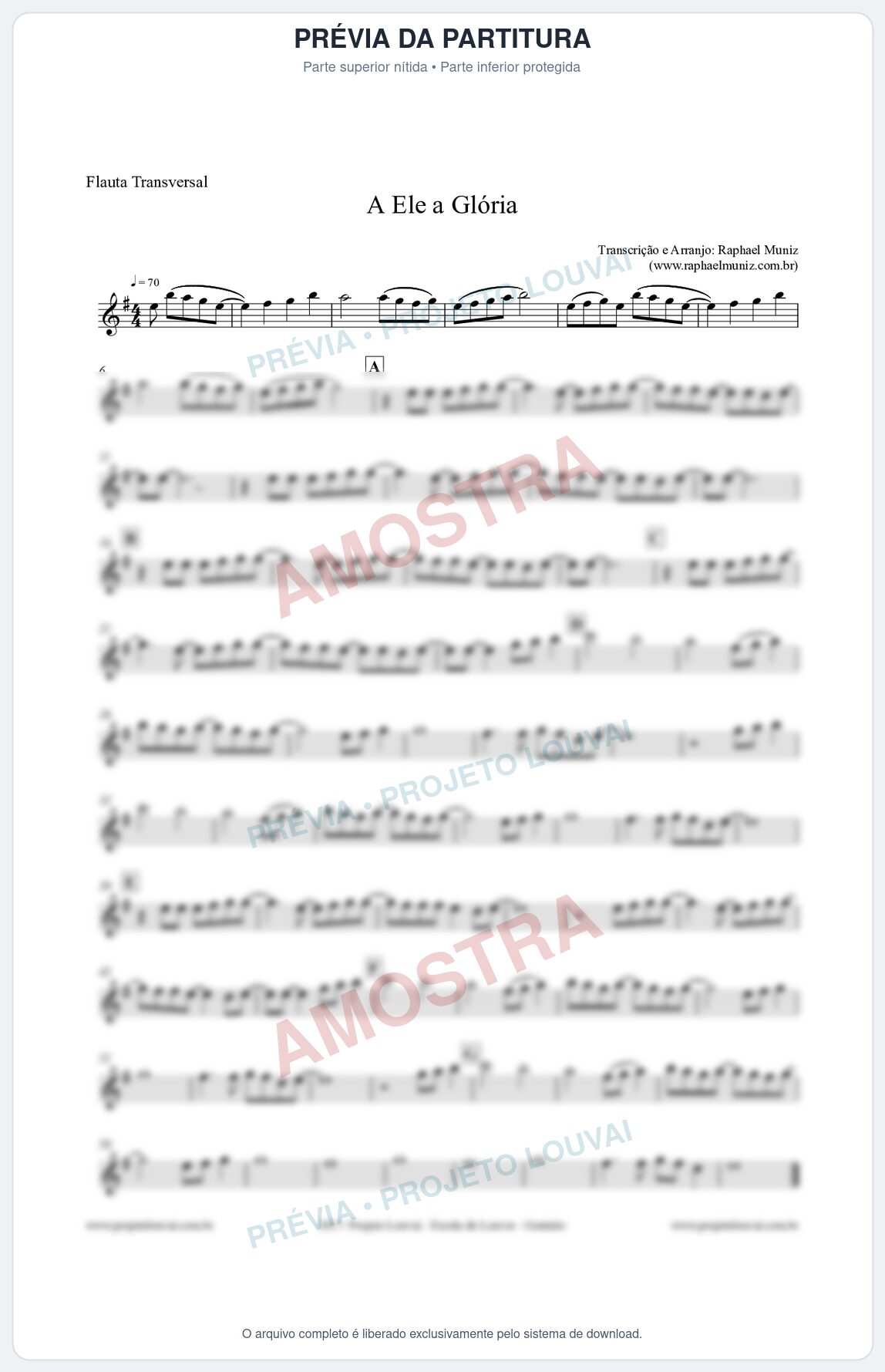 Prévia protegida da primeira página da partitura Partitura para Flauta Transversal - A Ele a Glória - Diante do Trono