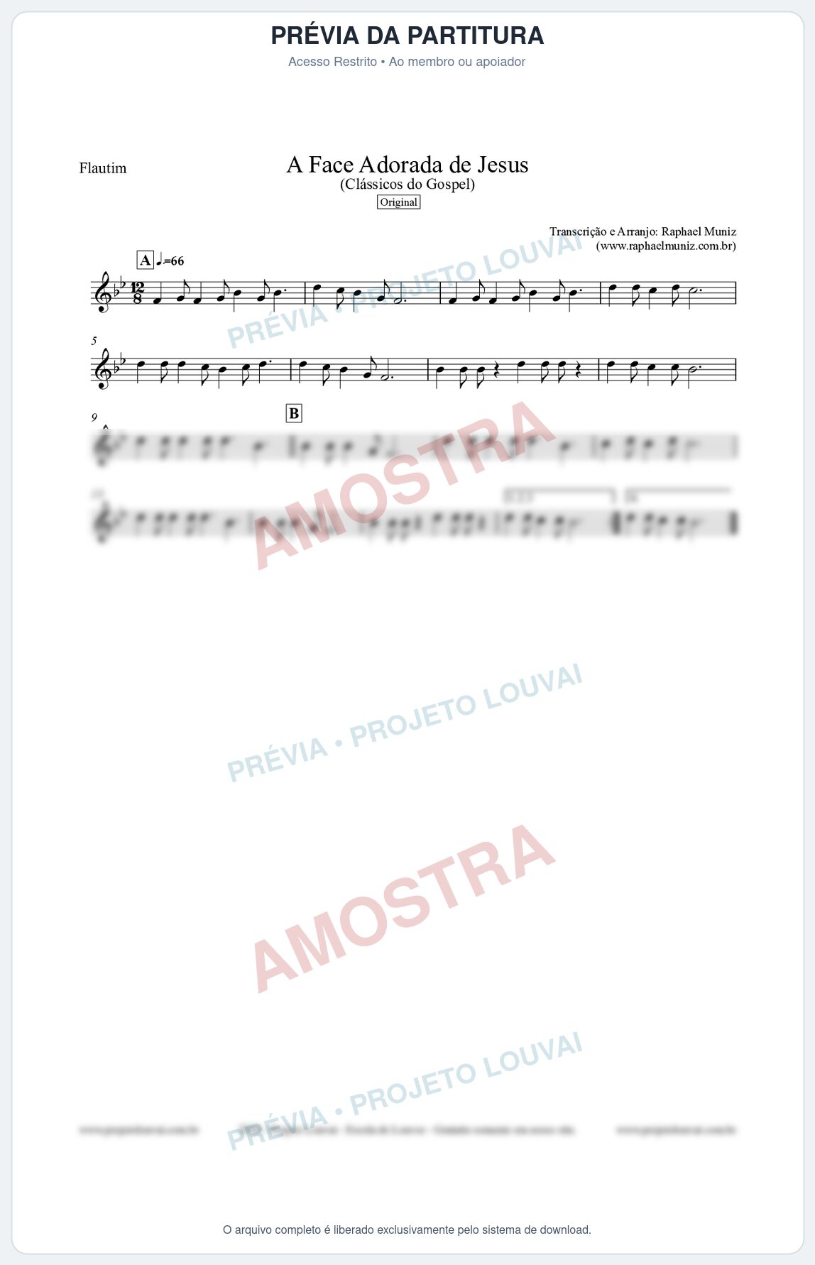 Prévia protegida da primeira página da partitura Partitura para Flautim - A Face Adorada de Jesus - Harpa Cristã 304 (Tom Bb) - Clássicos do Gospel