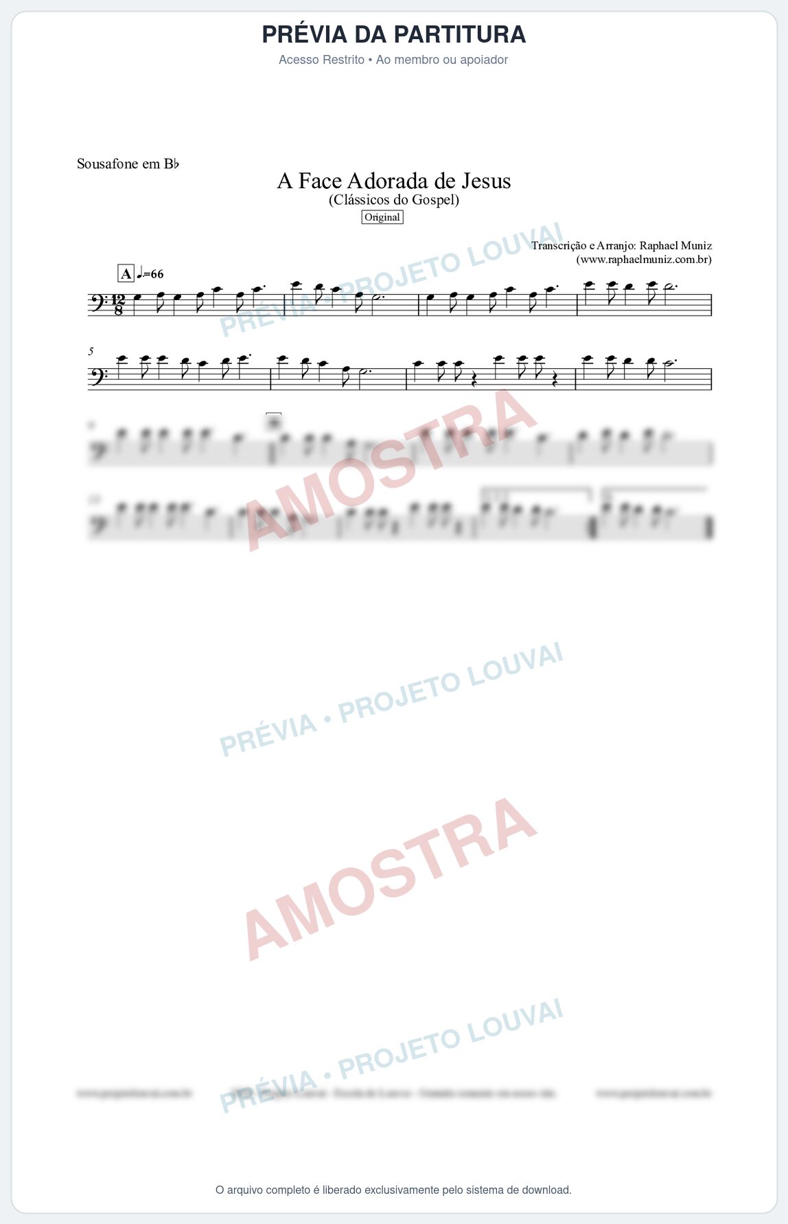 Prévia protegida da primeira página da partitura Partitura para Sousafone em Bb - A Face Adorada de Jesus - Harpa Cristã 304 (Tom Bb) - Clássicos do Gospel