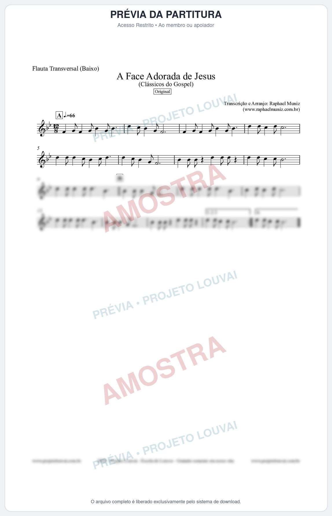 Prévia protegida da primeira página da partitura Partitura para Flauta Transversal (Baixo) - A Face Adorada de Jesus - Harpa Cristã 304 (Tom Bb) - Clássicos do Gospel