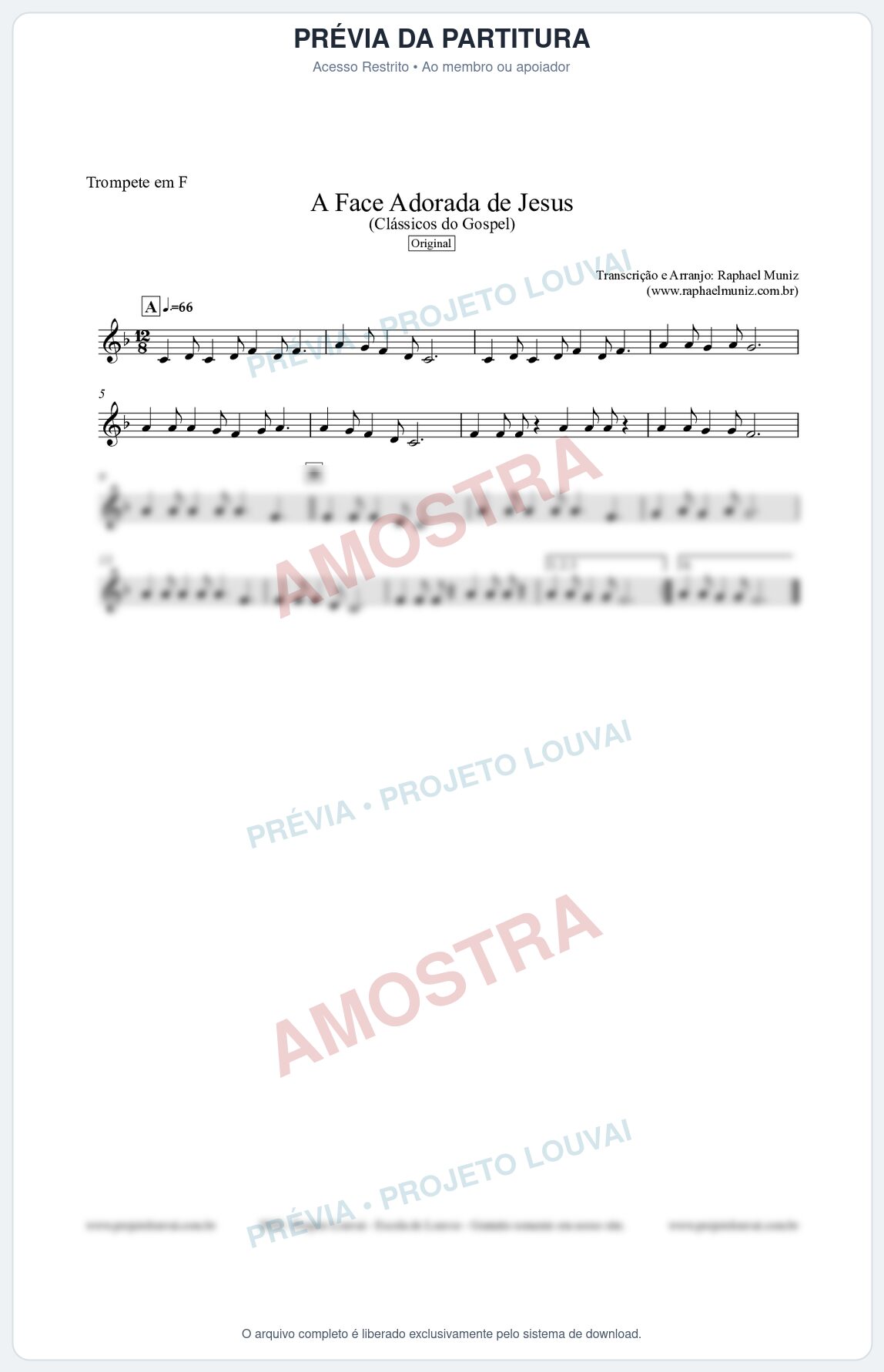 Prévia protegida da primeira página da partitura Partitura para Trompete em F - A Face Adorada de Jesus - Harpa Cristã 304 (Tom Bb) - Clássicos do Gospel