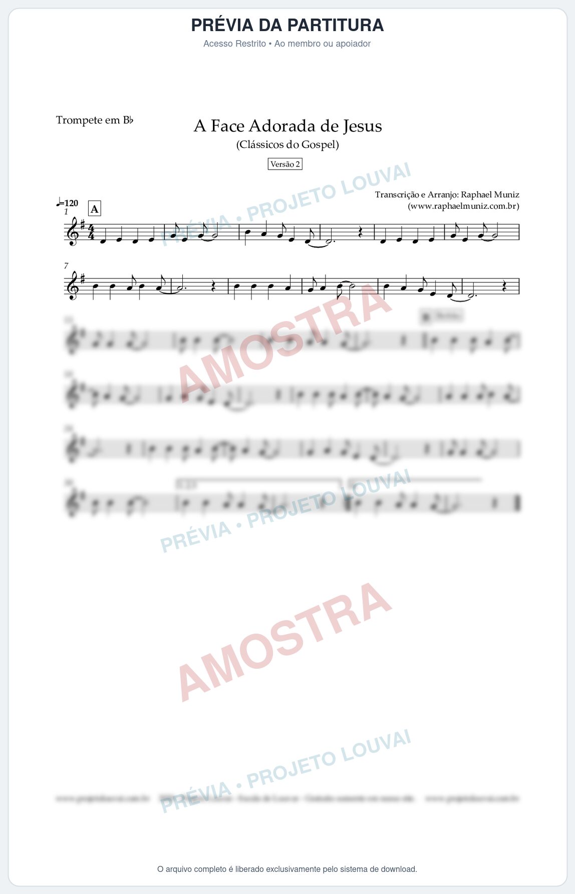 Prévia protegida da primeira página da partitura Partitura para Trompete em Bb - A Face Adorada de Jesus - Harpa Cristã 304 (Versão 2) (Tom F) - Clássicos do Gospel