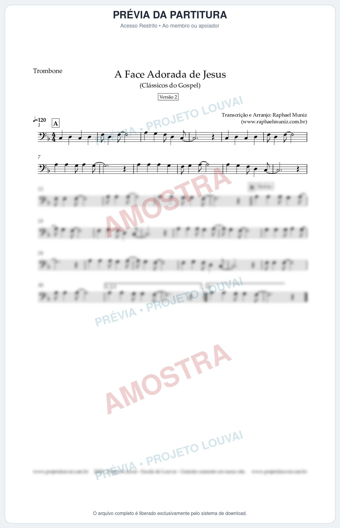 Prévia protegida da primeira página da partitura Partitura para Trombone - A Face Adorada de Jesus - Harpa Cristã 304 (Versão 2) (Tom F) - Clássicos do Gospel