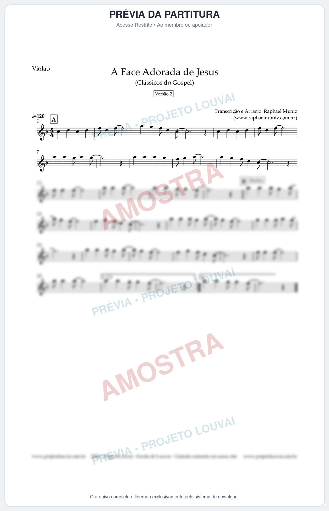 Prévia protegida da primeira página da partitura Partitura para Violão - A Face Adorada de Jesus - Harpa Cristã 304 (Versão 2) (Tom F) - Clássicos do Gospel