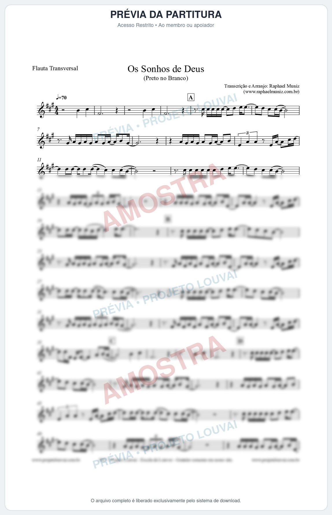 Prévia protegida da primeira página da partitura Partitura para Flauta Transversal - Os Sonhos de Deus - Preto no Branco