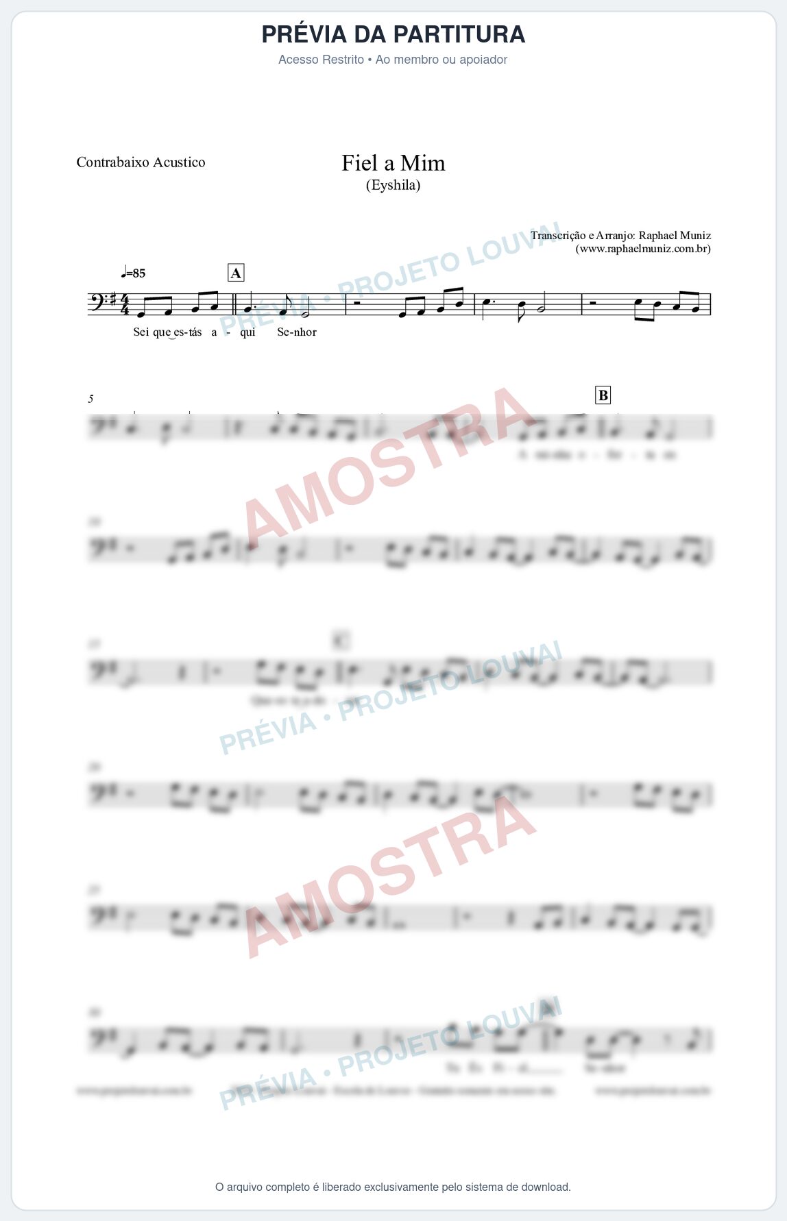 Prévia protegida da primeira página da partitura Partitura para Contrabaixo Acústico - Fiel a Mim (Tom G) - Eyshila