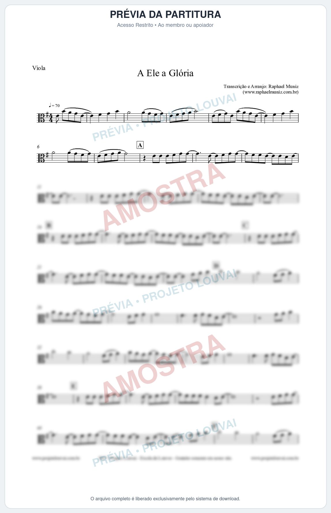 Prévia protegida da primeira página da partitura Partituras para Viola - A Ele a Glória - Diante do Trono