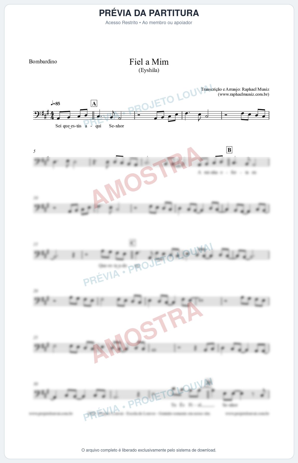 Prévia protegida da primeira página da partitura Partitura para Bombardino - Fiel a Mim (Tom G) - Eyshila