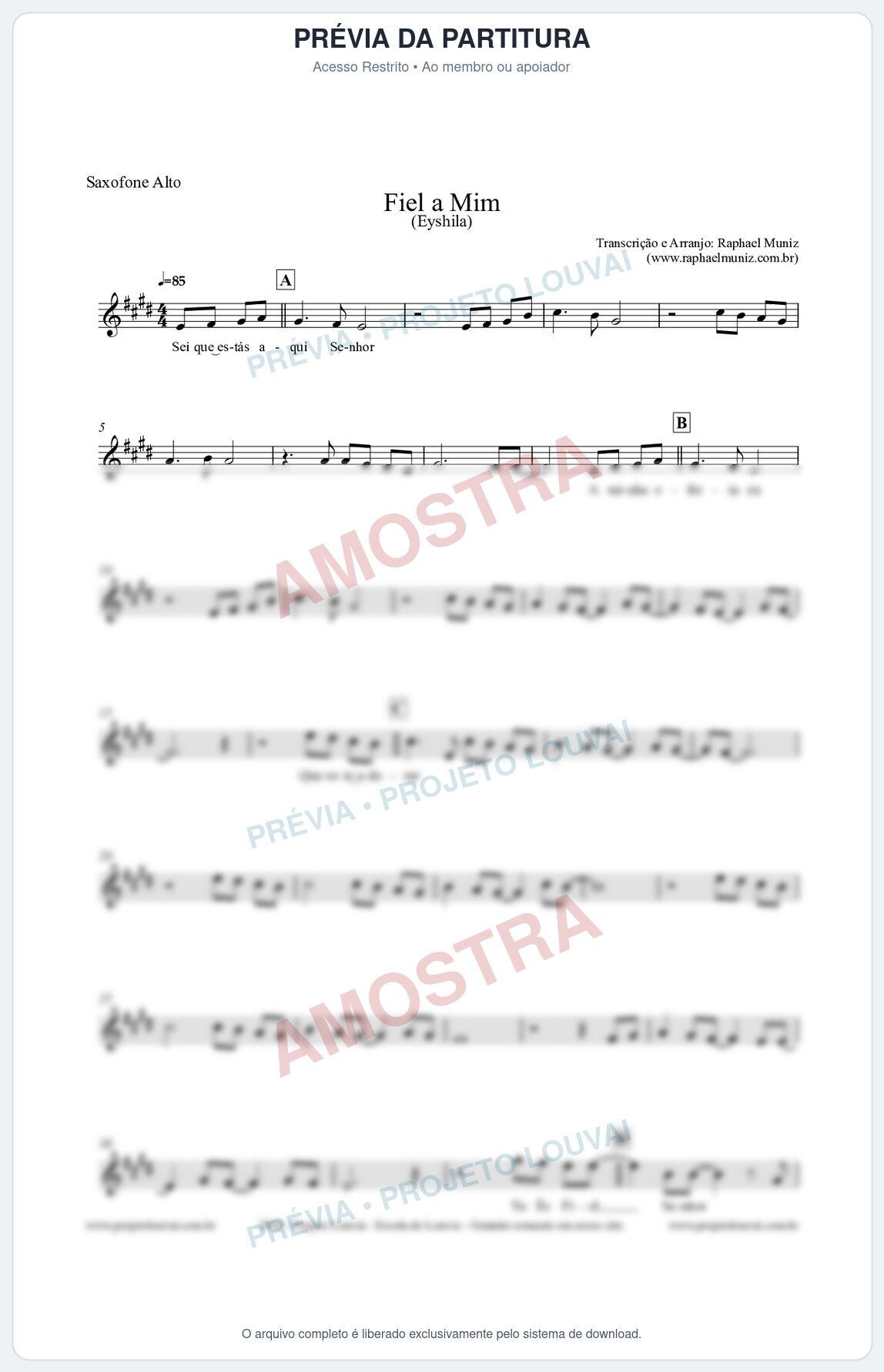 Prévia protegida da primeira página da partitura Partitura para Saxofone Alto - Fiel a Mim (Tom G) - Eyshila