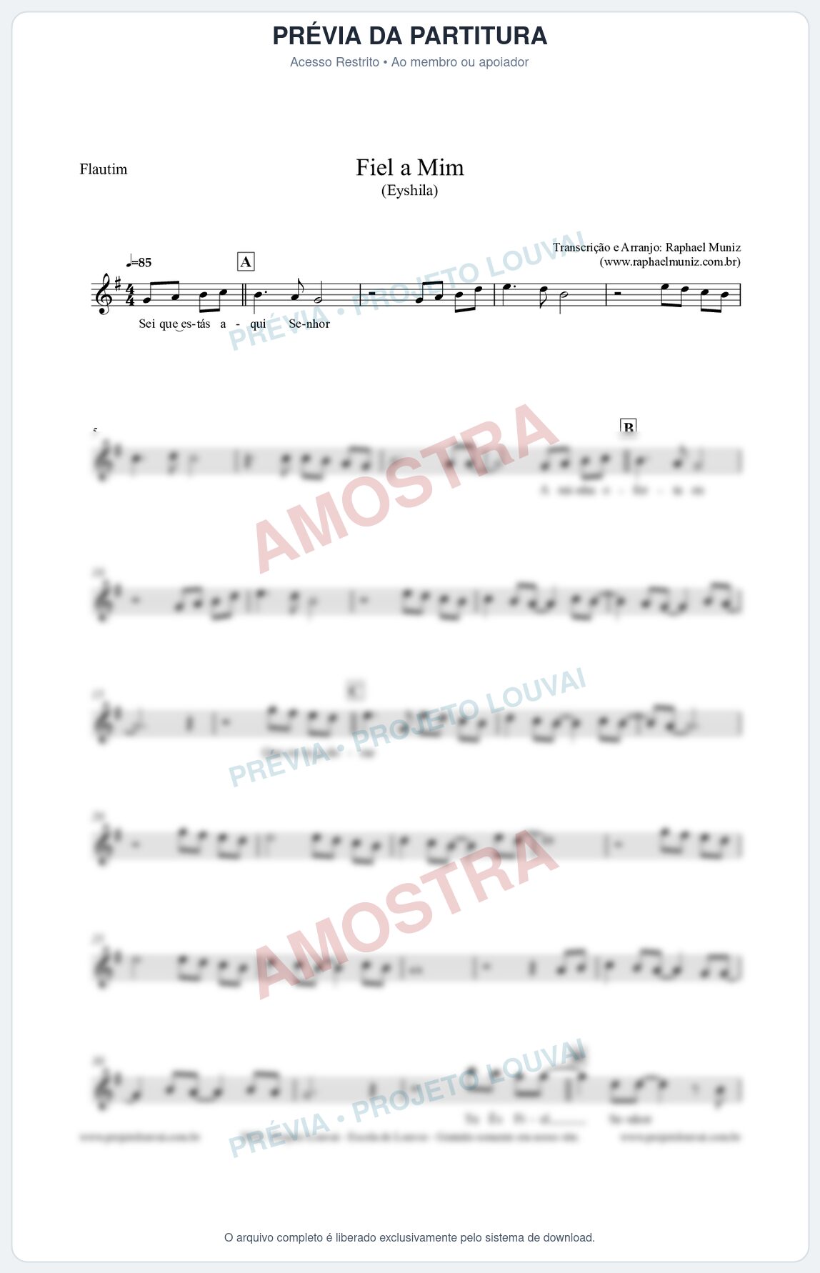 Prévia protegida da primeira página da partitura Partitura para Flautim - Fiel a Mim (Tom G) - Eyshila
