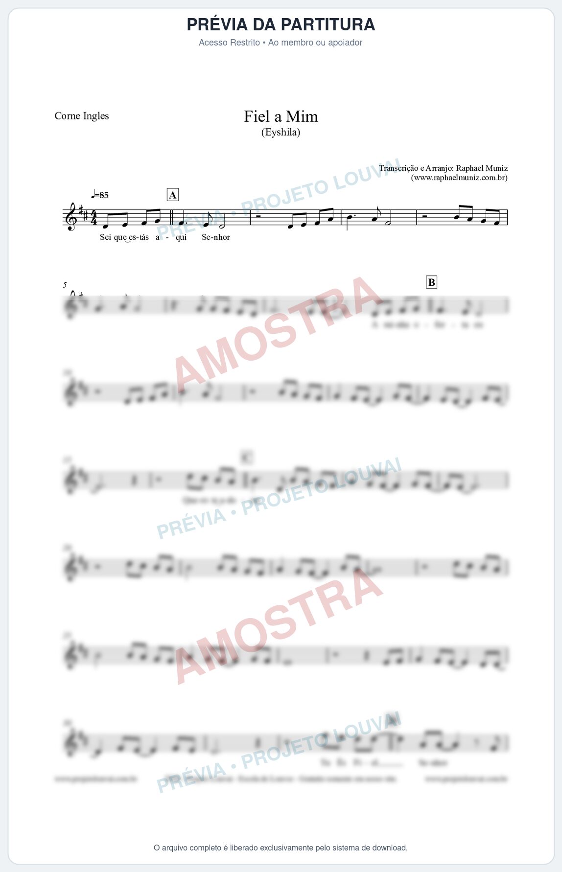Prévia protegida da primeira página da partitura Partitura para Corne Inglês - Fiel a Mim (Tom G) - Eyshila