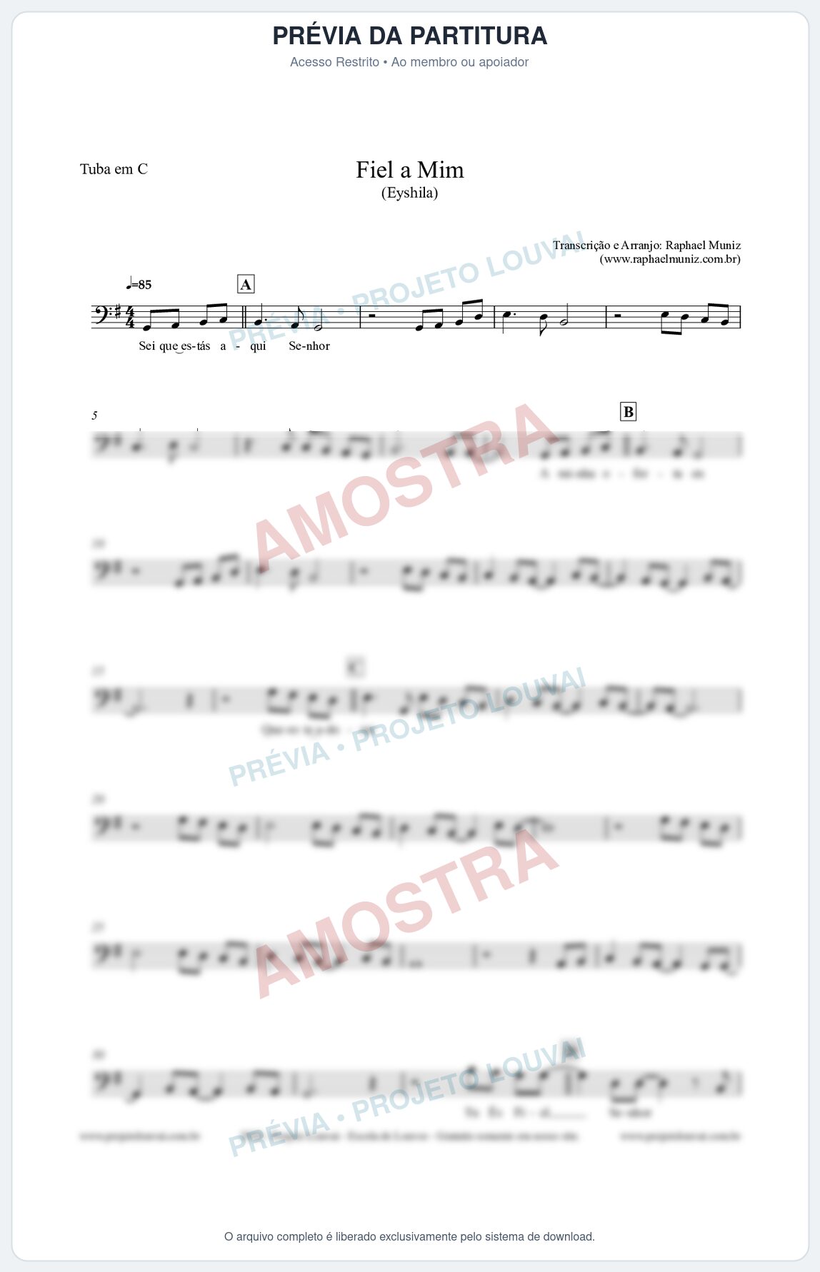 Prévia protegida da primeira página da partitura Partitura para Tuba em C - Fiel a Mim (Tom G) - Eyshila