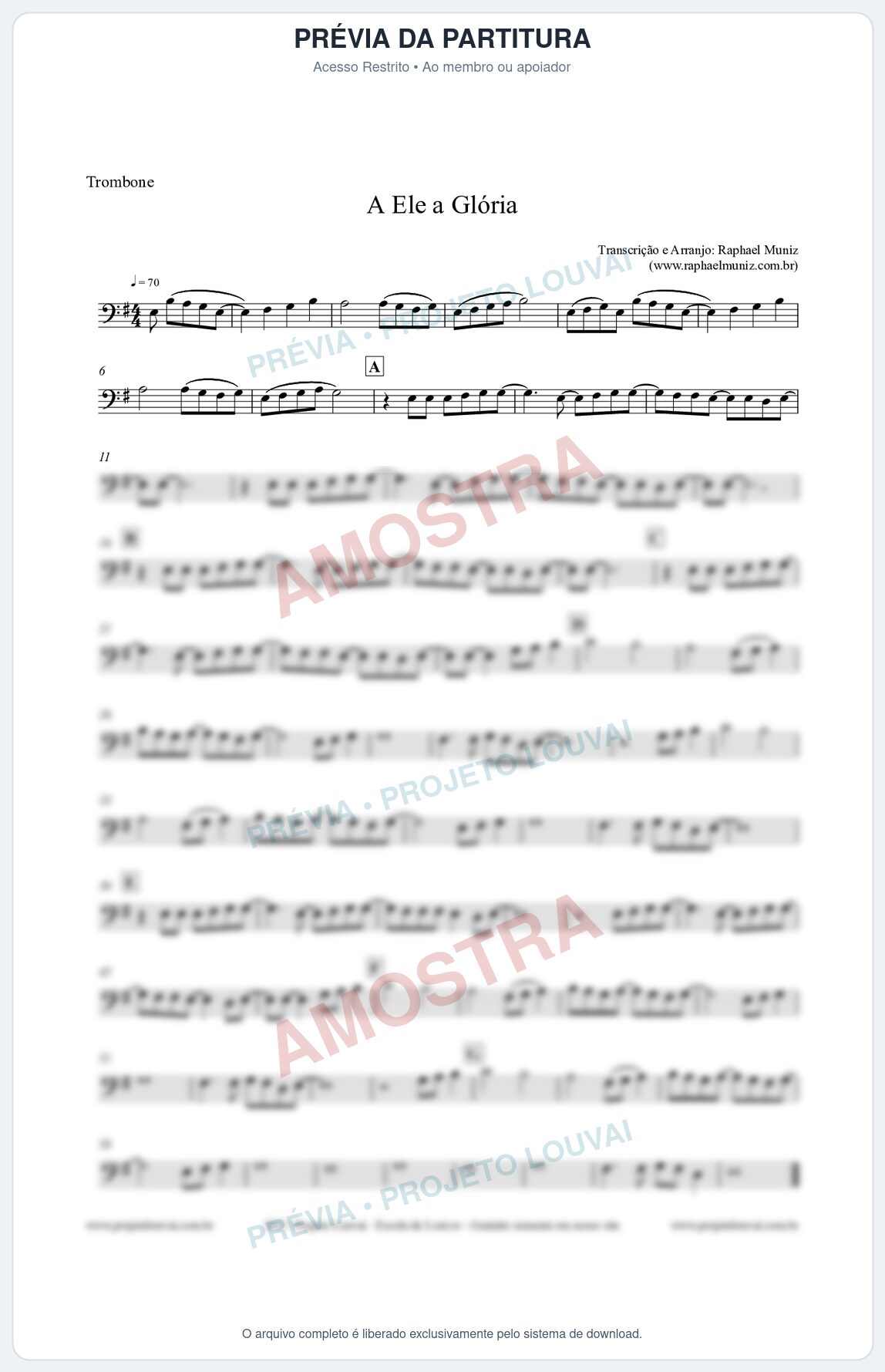 Prévia protegida da primeira página da partitura Partituras para Trombone - A Ele a Glória - Diante do Trono
