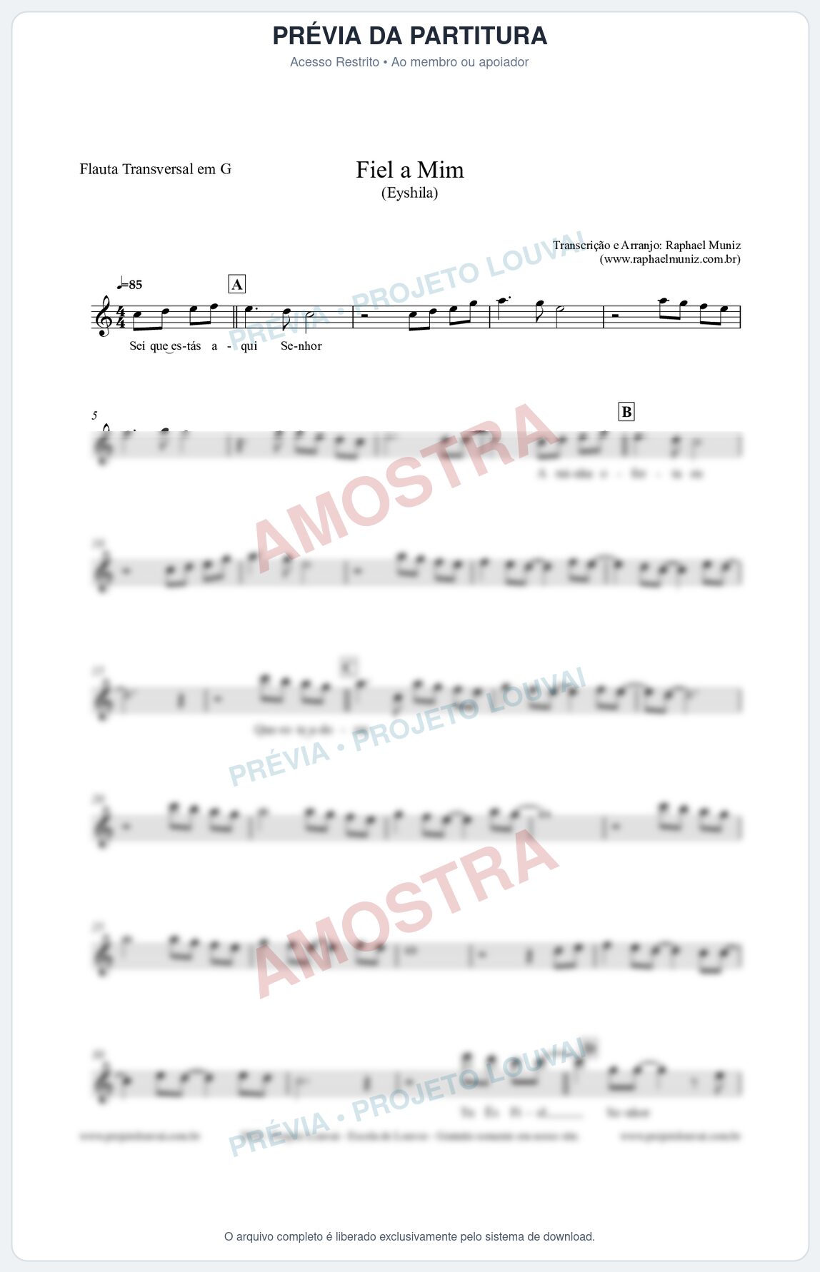 Prévia protegida da primeira página da partitura Partitura para Flauta Transversal em G - Fiel a Mim (Tom G) - Eyshila