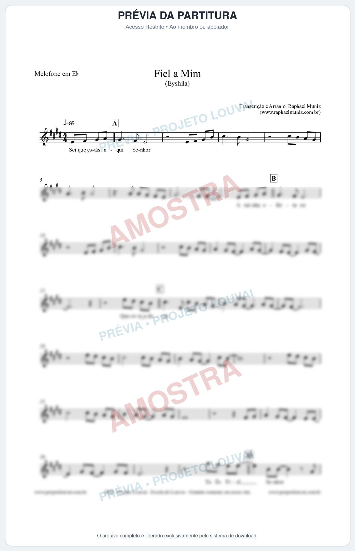 Prévia protegida da primeira página da partitura Partitura para Melofone em Eb - Fiel a Mim (Tom G) - Eyshila
