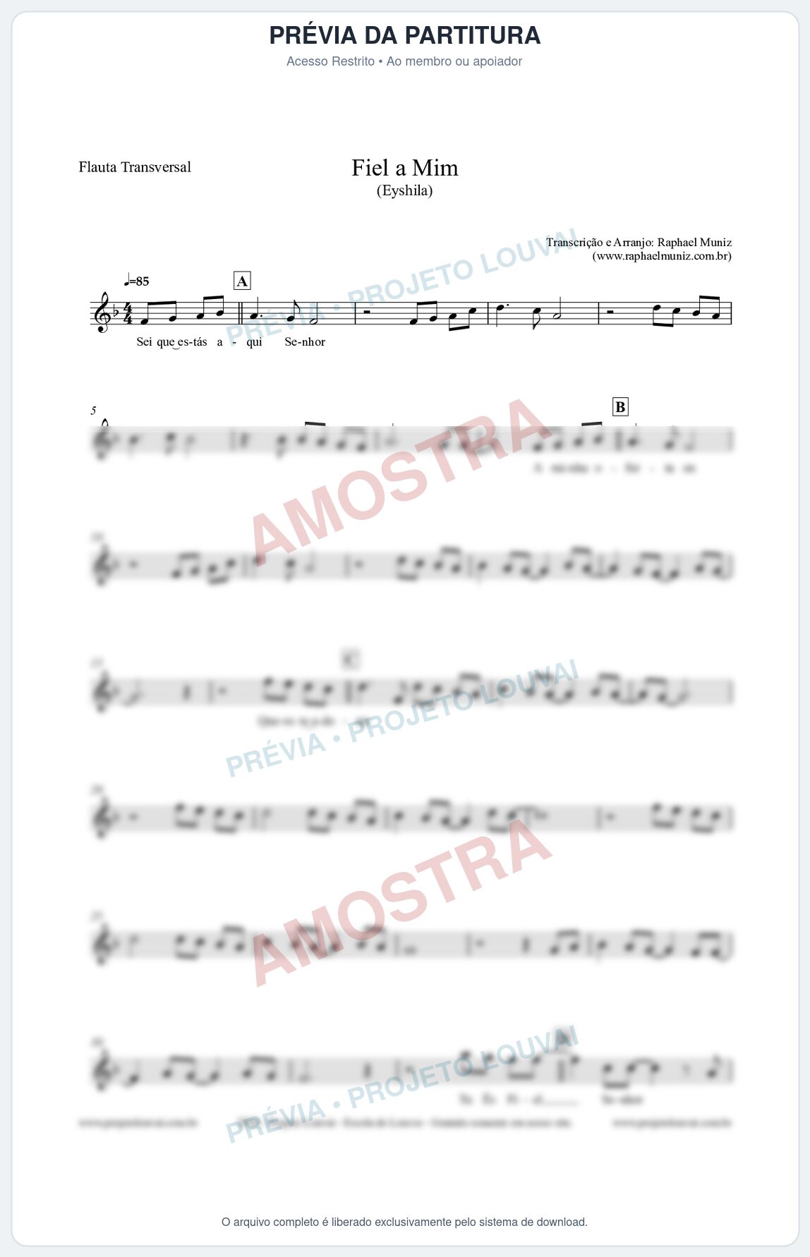 Prévia protegida da primeira página da partitura Partitura para Flauta Transversal - Fiel a Mim (Tom F) - Eyshila