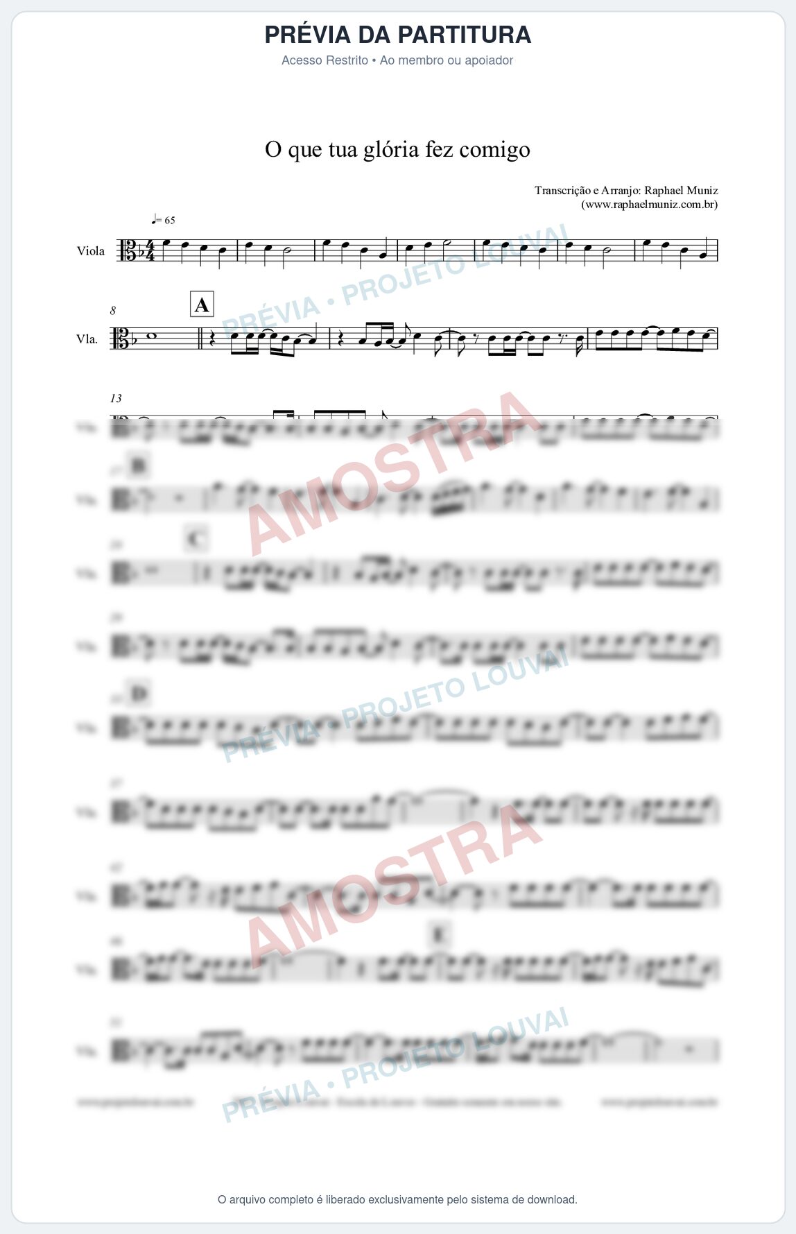Prévia protegida da primeira página da partitura Partituras para Viola - O que tua glória fez comigo - Fernanda Brum