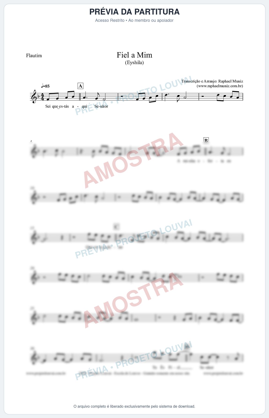Prévia protegida da primeira página da partitura Partitura para Flautim - Fiel a Mim (Tom F) - Eyshila