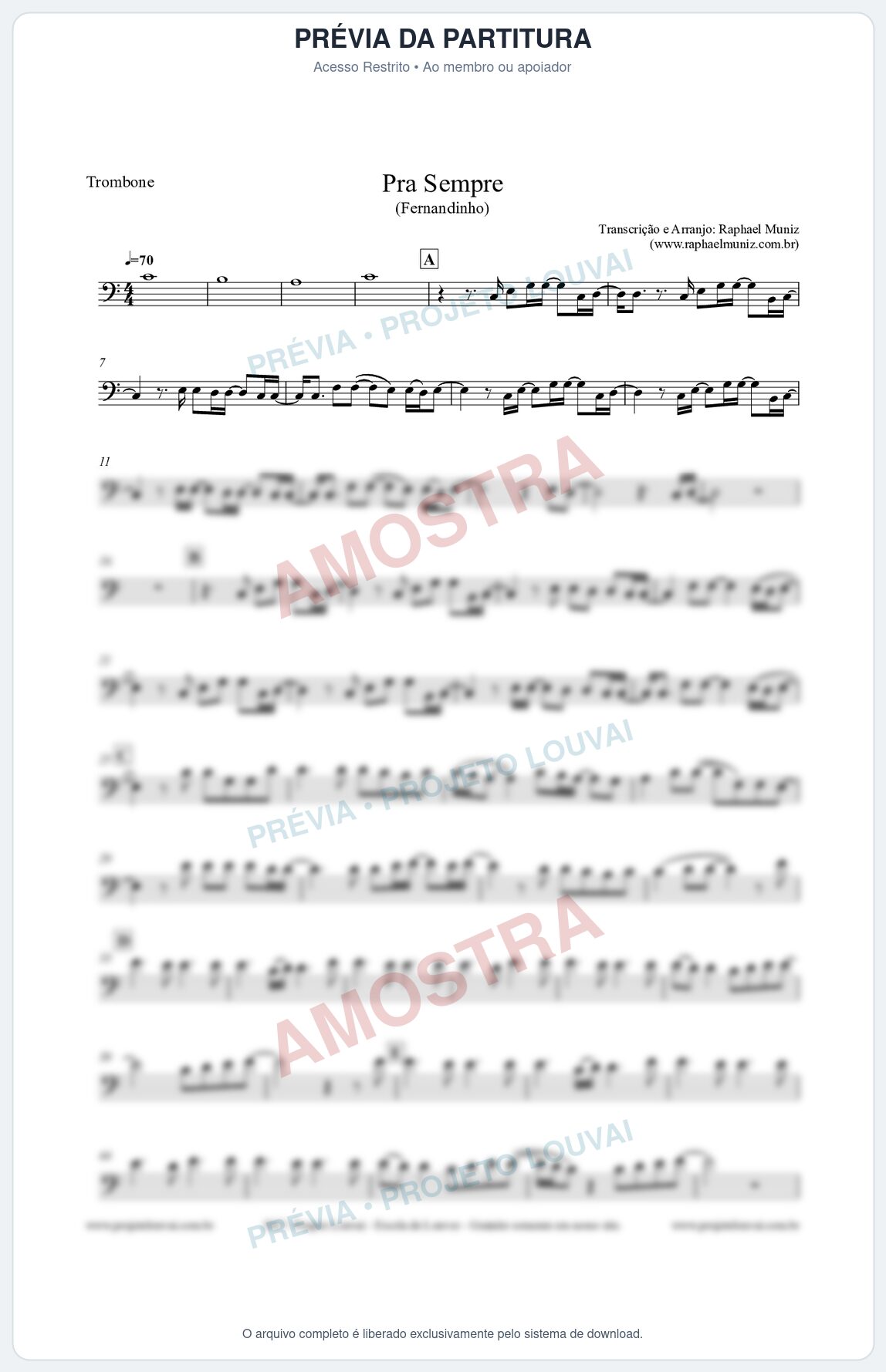 Prévia protegida da primeira página da partitura Partituras para Trombone - Pra Sempre (Forever) - Fernandinho
