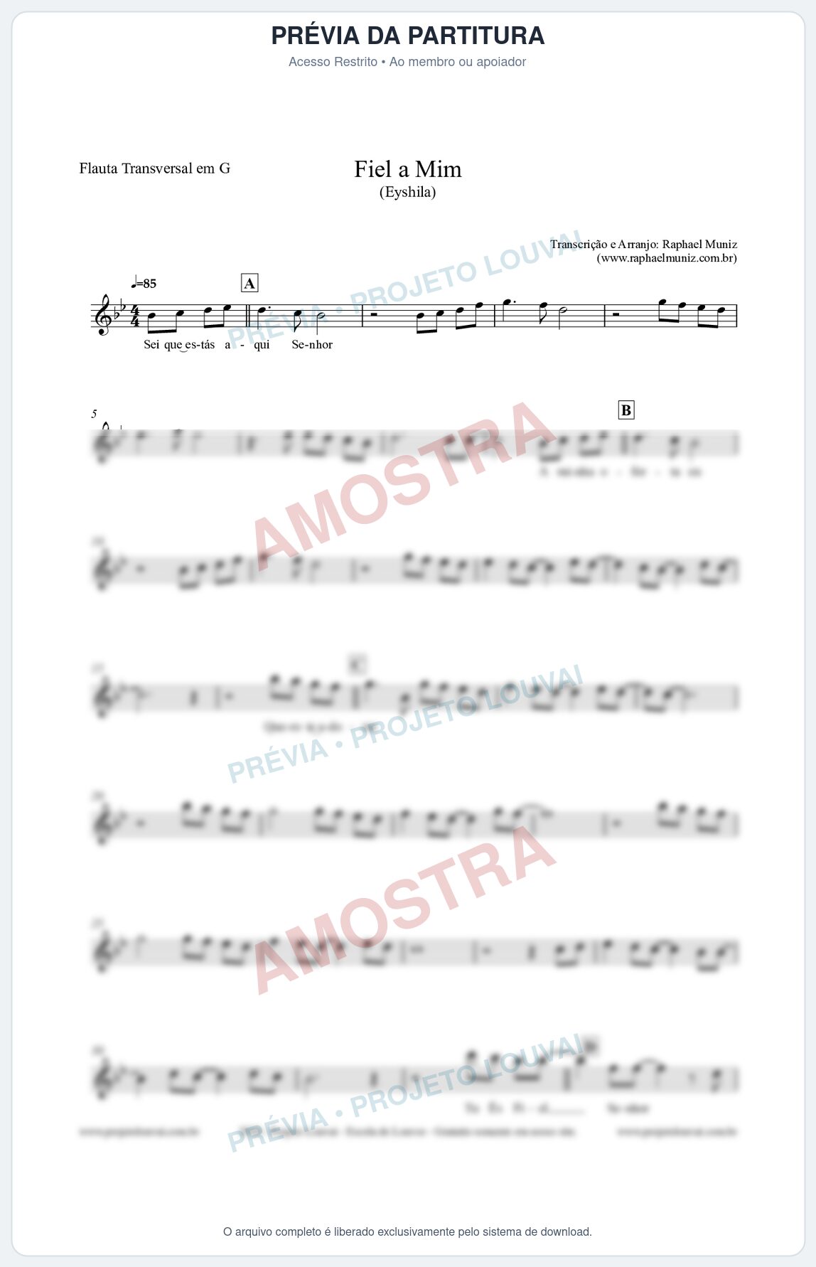 Prévia protegida da primeira página da partitura Partitura para Flauta Transversal em G - Fiel a Mim (Tom F) - Eyshila