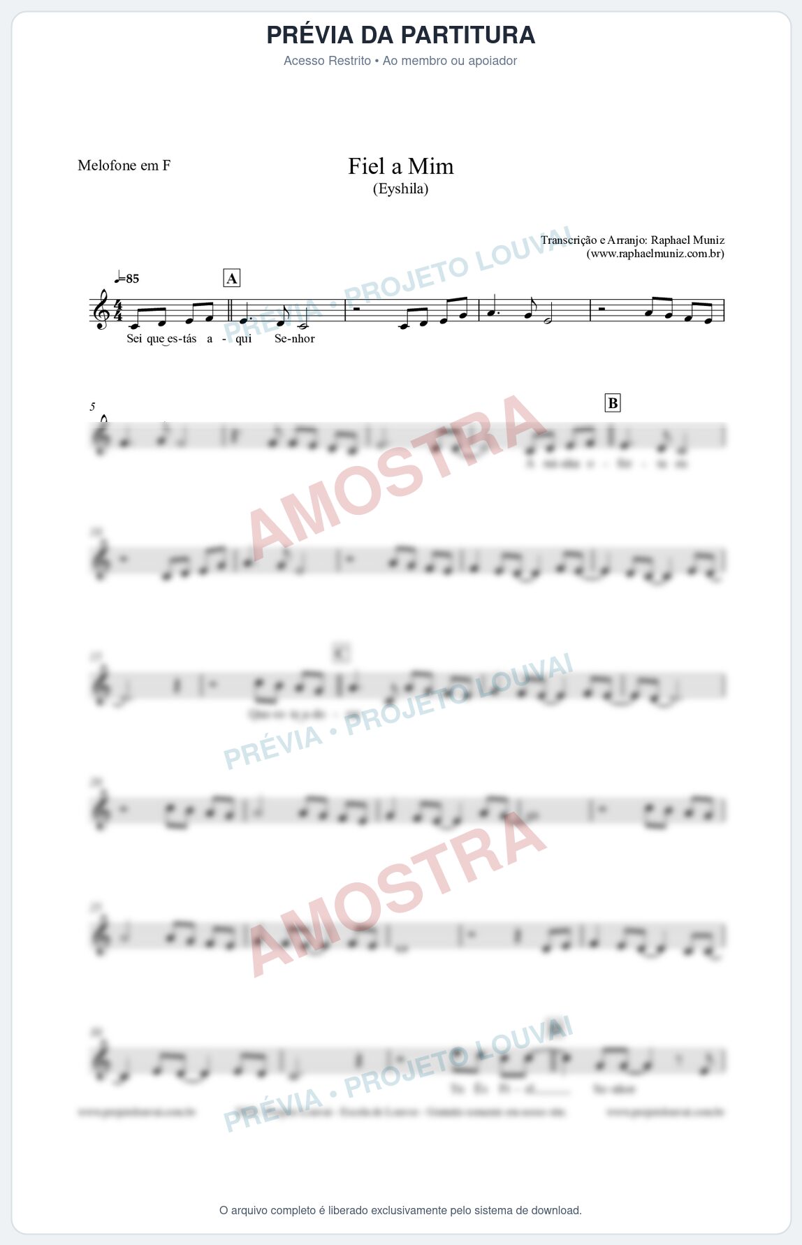 Prévia protegida da primeira página da partitura Partitura para Melofone em F - Fiel a Mim (Tom F) - Eyshila