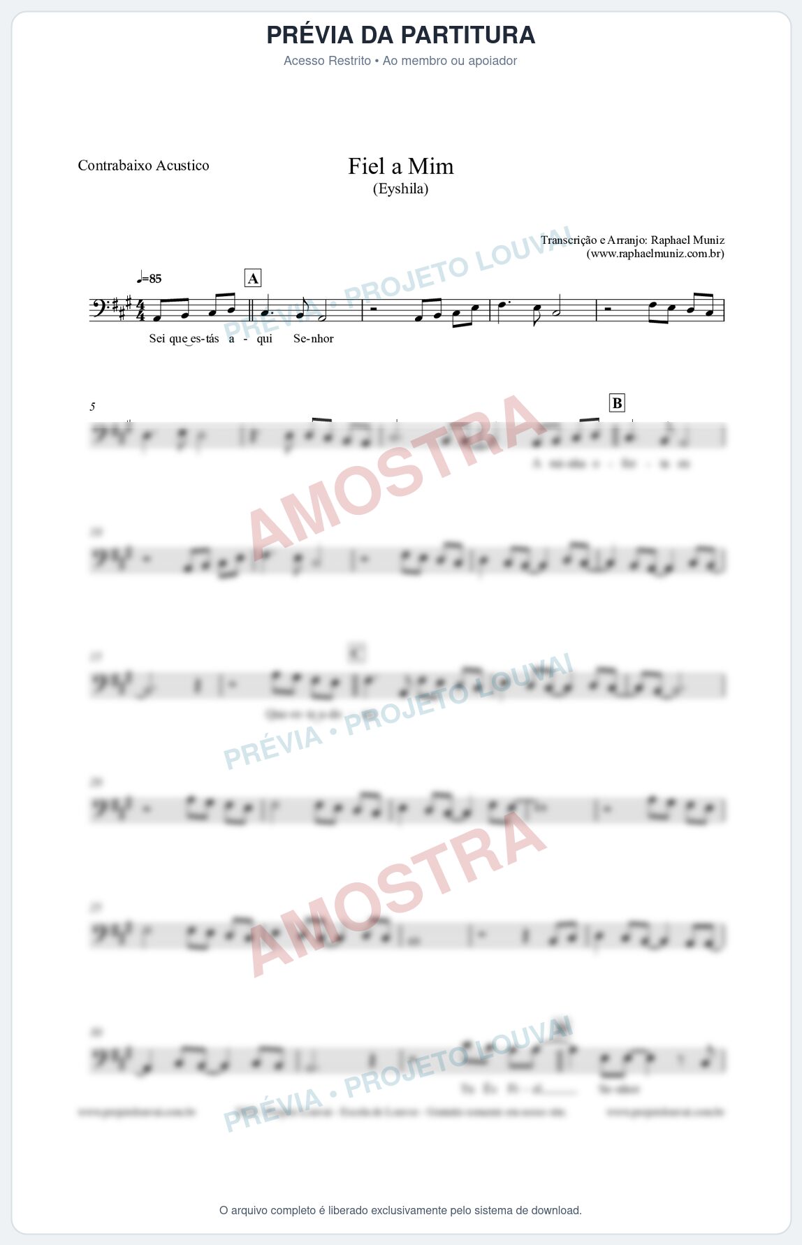 Prévia protegida da primeira página da partitura Partitura para Contrabaixo Acústico - Fiel a Mim (Tom A) - Eyshila