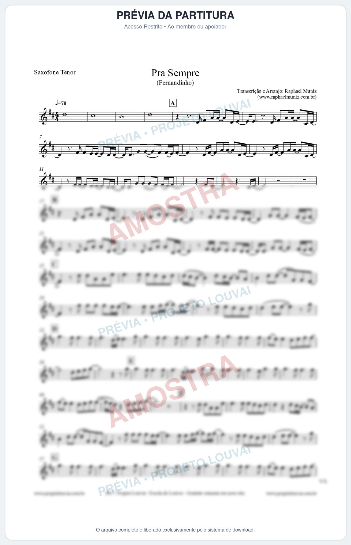 Prévia protegida da primeira página da partitura Partituras para Sax Tenor - Pra Sempre (Forever) - Fernandinho