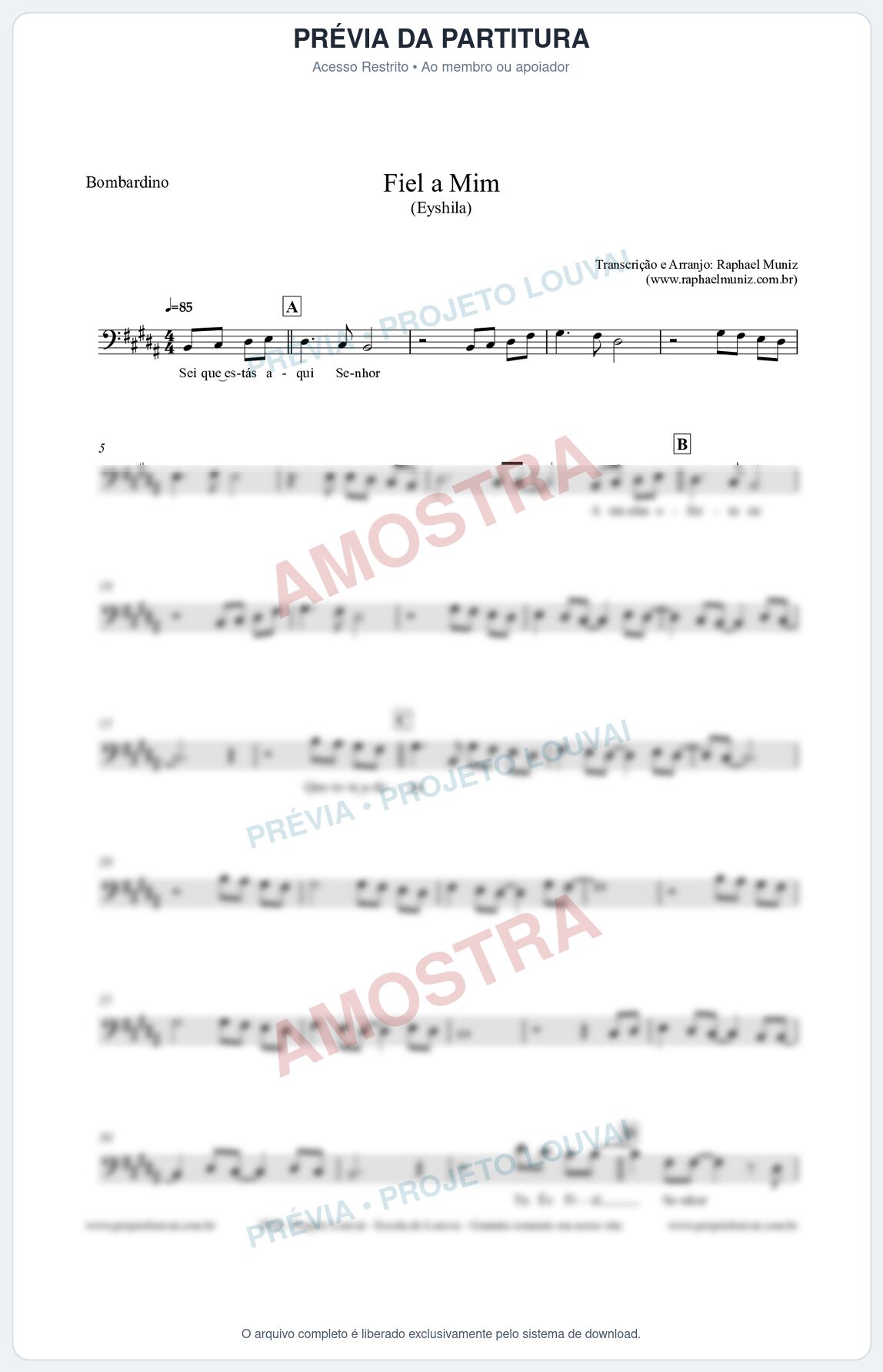 Prévia protegida da primeira página da partitura Partitura para Bombardino - Fiel a Mim (Tom A) - Eyshila