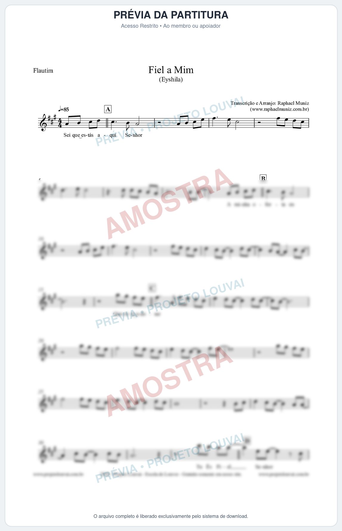 Prévia protegida da primeira página da partitura Partitura para Flautim - Fiel a Mim (Tom A) - Eyshila