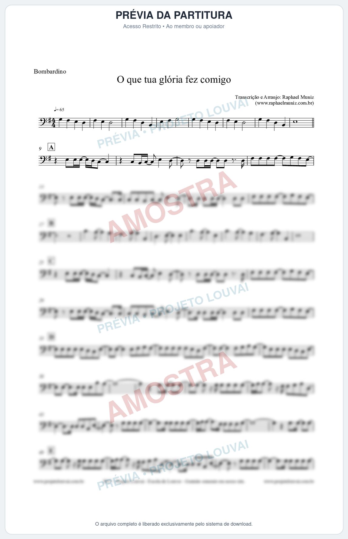 Prévia protegida da primeira página da partitura Partituras para Bombardino - O que tua glória fez comigo - Fernanda Brum