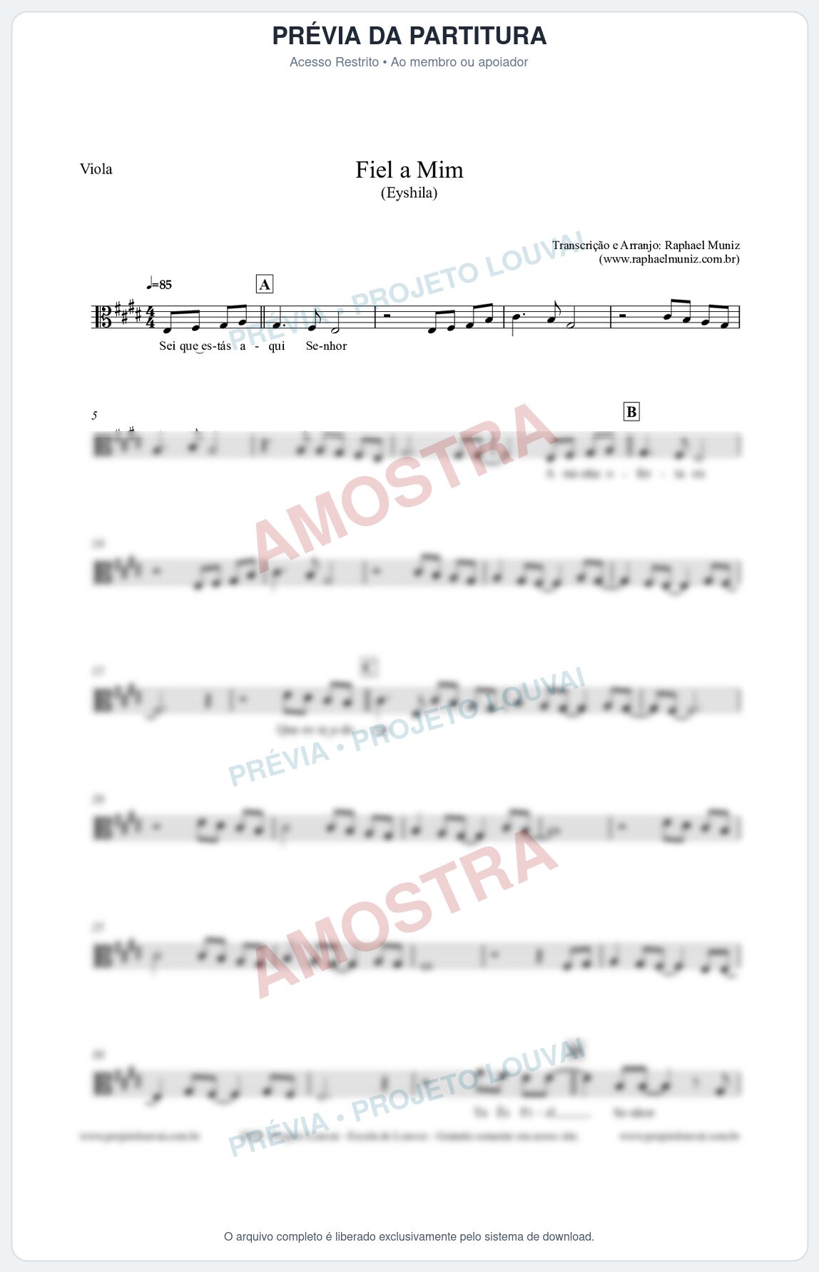 Prévia protegida da primeira página da partitura Partitura para Viola - Fiel a Mim (Tom E) - Eyshila