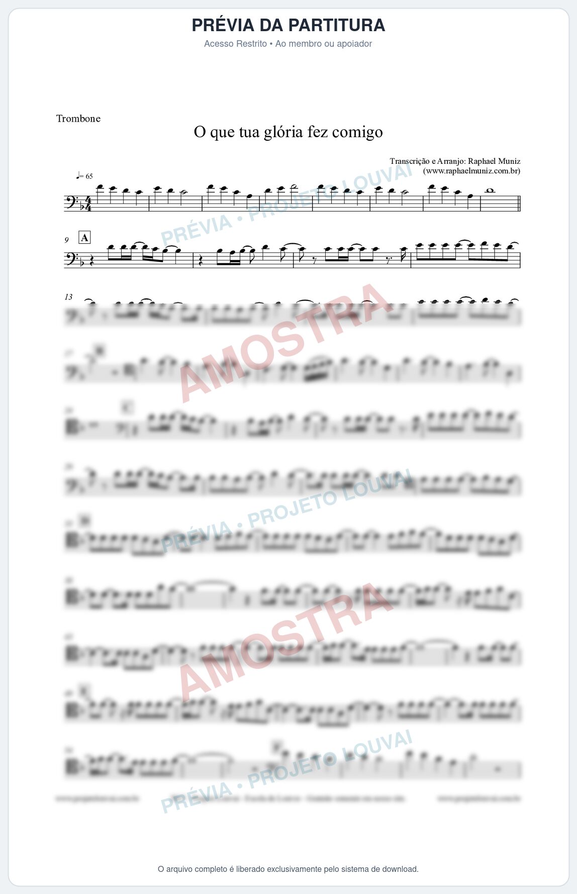 Prévia protegida da primeira página da partitura Partituras para Trombone - O que tua glória fez comigo - Fernanda Brum