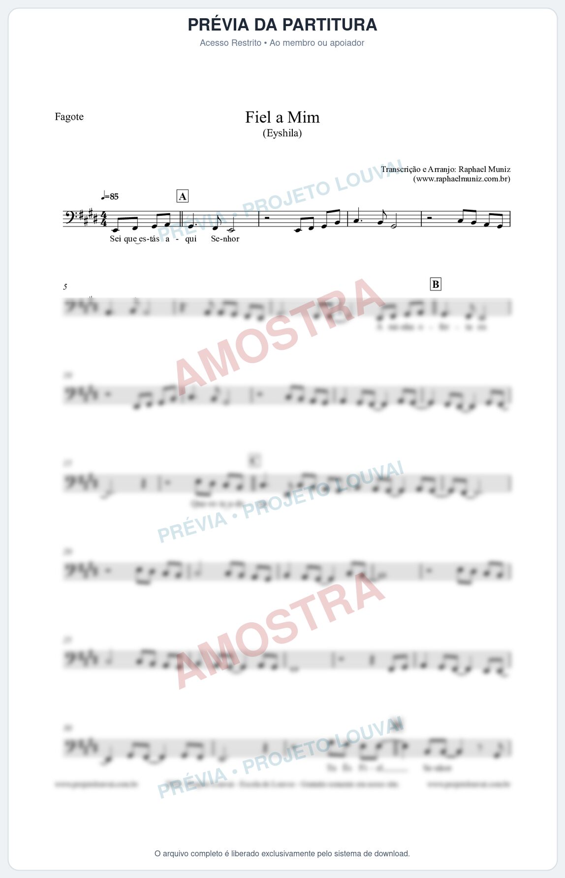 Prévia protegida da primeira página da partitura Partitura para Fagote - Fiel a Mim (Tom E) - Eyshila