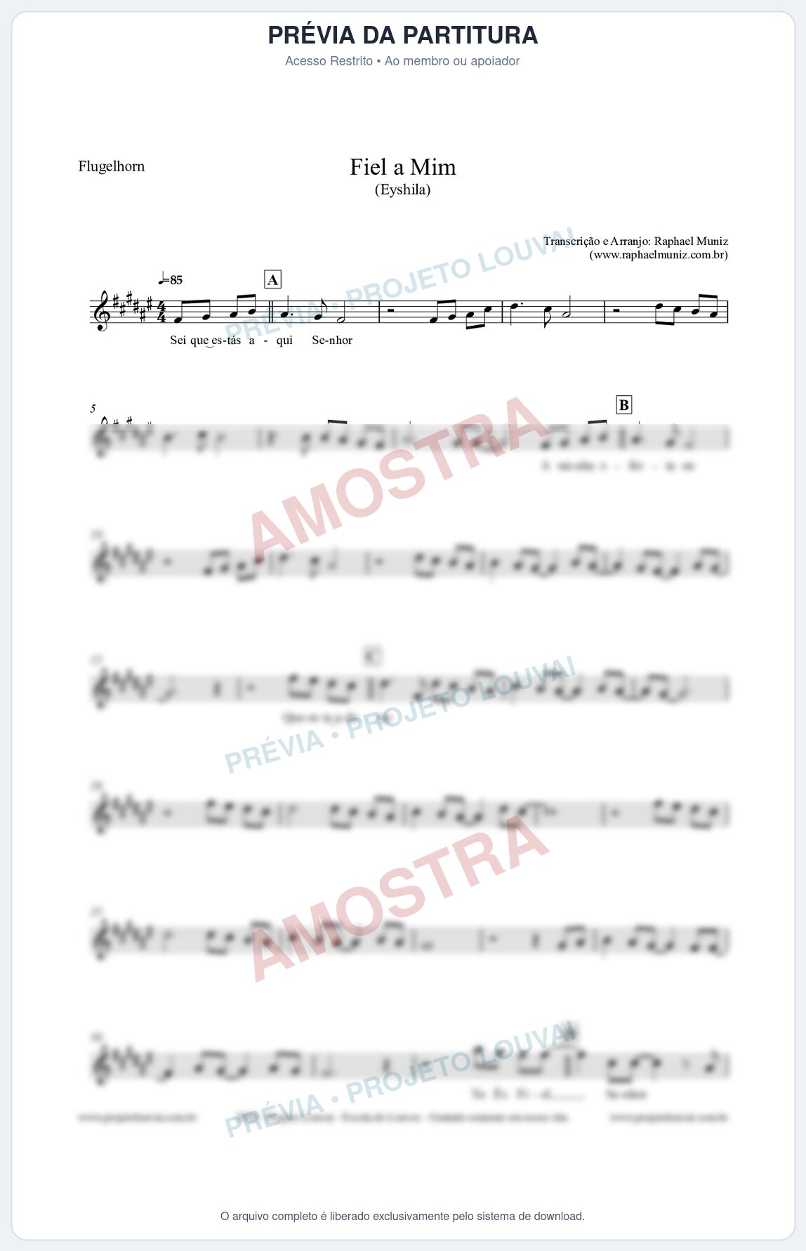 Prévia protegida da primeira página da partitura Partitura para Flugelhorn - Fiel a Mim (Tom E) - Eyshila