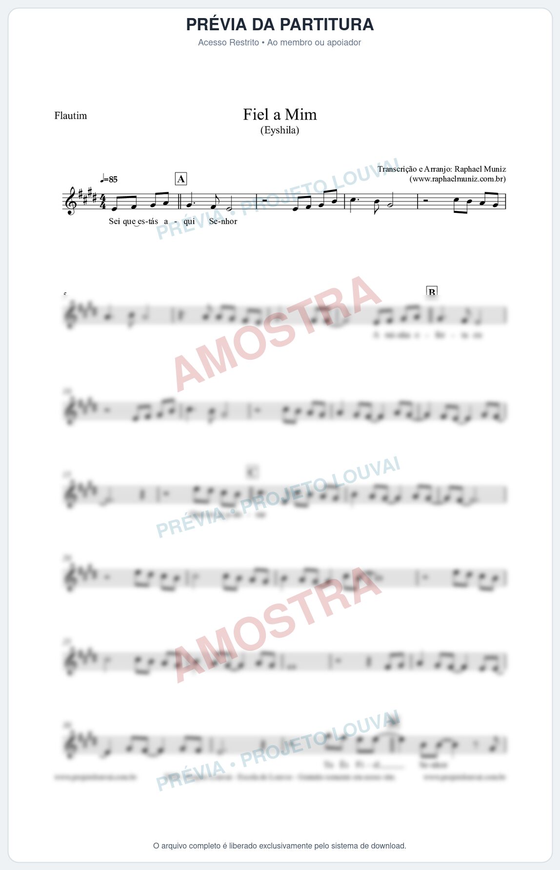 Prévia protegida da primeira página da partitura Partitura para Flautim - Fiel a Mim (Tom E) - Eyshila
