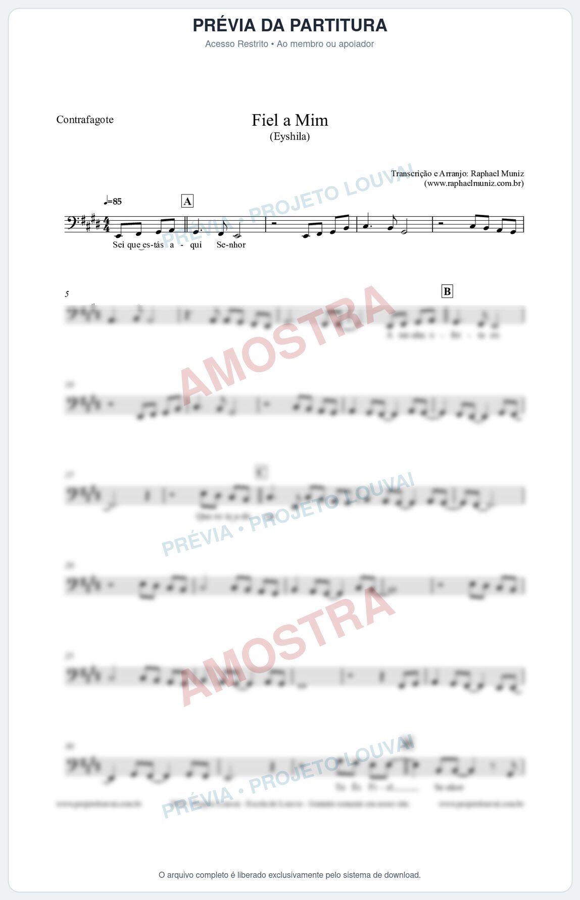 Prévia protegida da primeira página da partitura Partitura para Contrafagote - Fiel a Mim (Tom E) - Eyshila