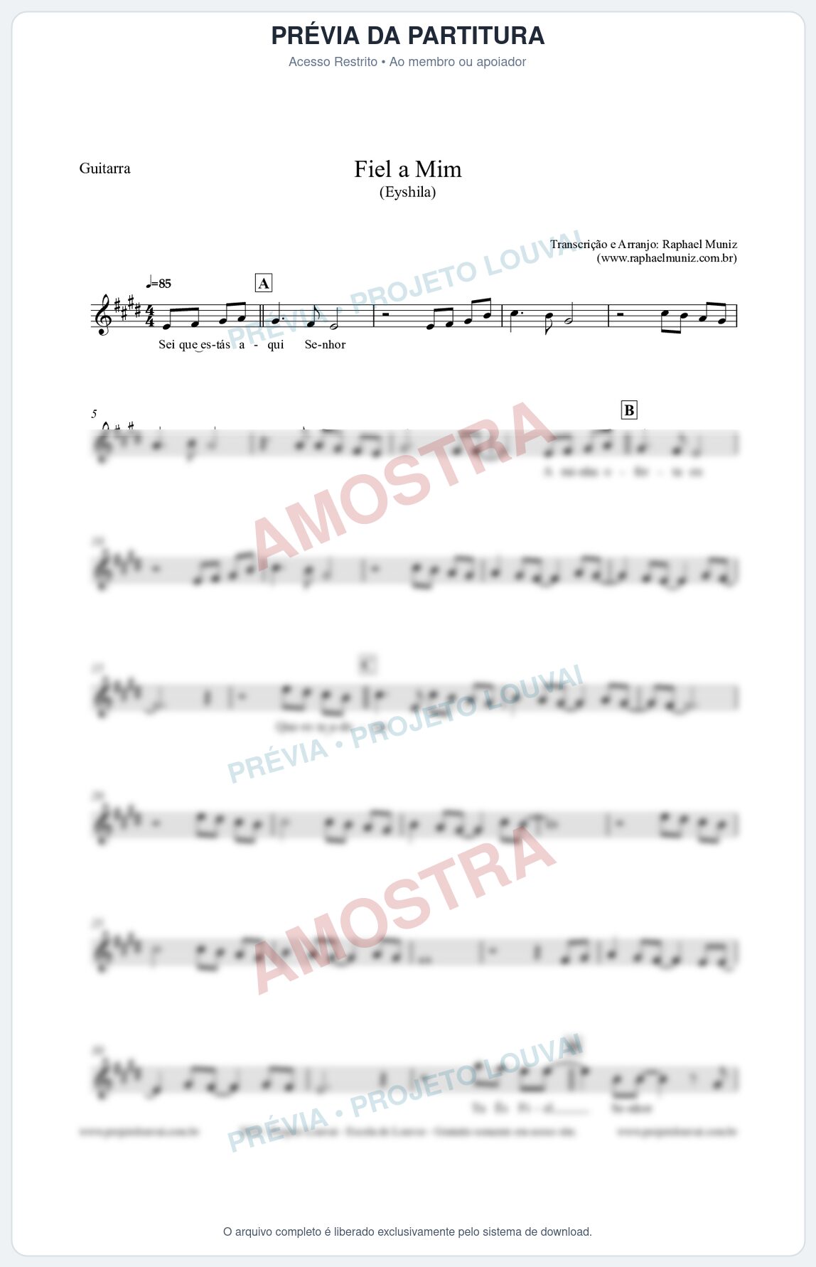 Prévia protegida da primeira página da partitura Partitura para Guitarra - Fiel a Mim (Tom E) - Eyshila
