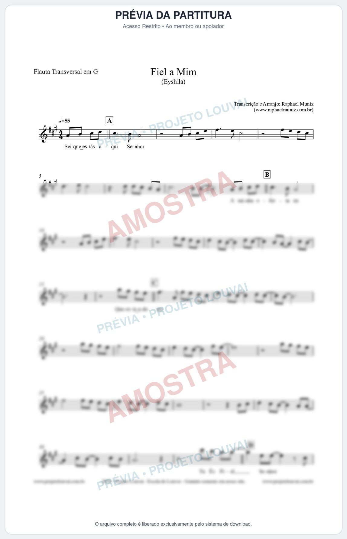 Prévia protegida da primeira página da partitura Partitura para Flauta Transversal em G - Fiel a Mim (Tom E) - Eyshila