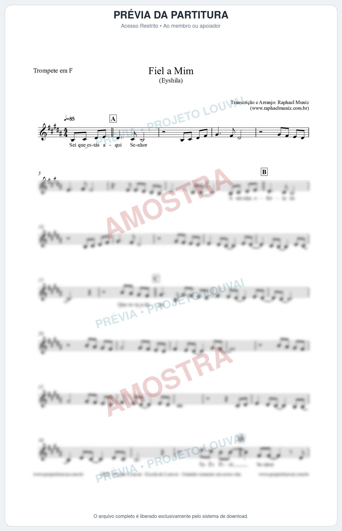 Prévia protegida da primeira página da partitura Partitura para Trompete em F - Fiel a Mim (Tom E) - Eyshila
