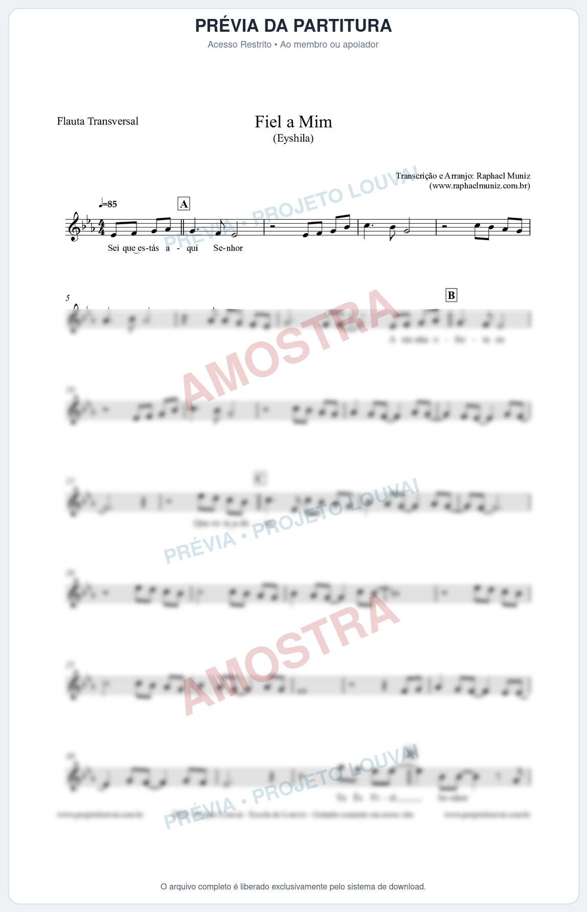 Prévia protegida da primeira página da partitura Partitura para Flauta Transversal - Fiel a Mim (Tom Eb) - Eyshila
