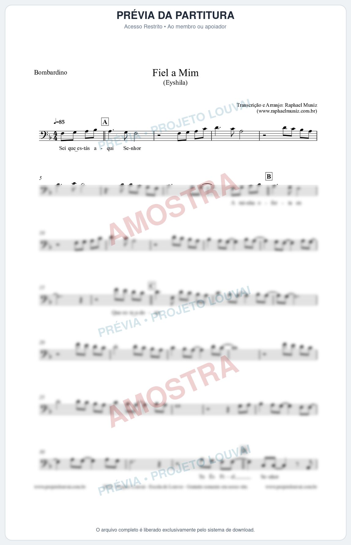 Prévia protegida da primeira página da partitura Partitura para Bombardino - Fiel a Mim (Tom Eb) - Eyshila