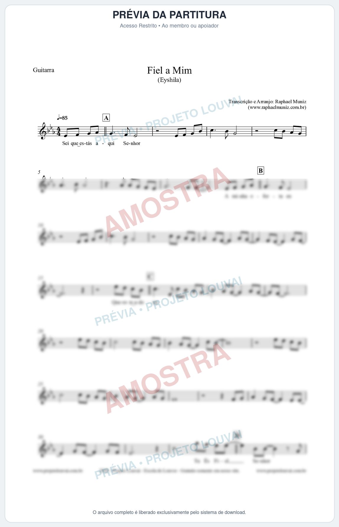Prévia protegida da primeira página da partitura Partitura para Guitarra - Fiel a Mim (Tom Eb) - Eyshila