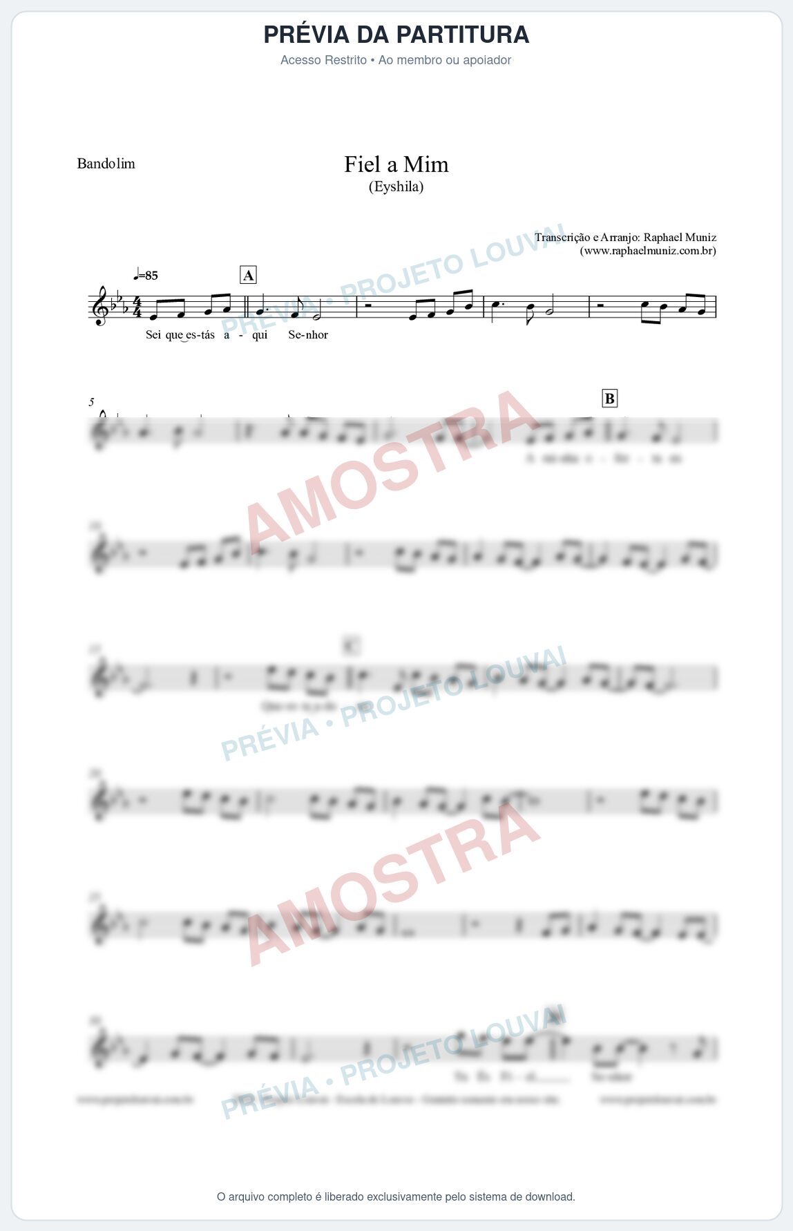 Prévia protegida da primeira página da partitura Partitura para Bandolim - Fiel a Mim (Tom Eb) - Eyshila