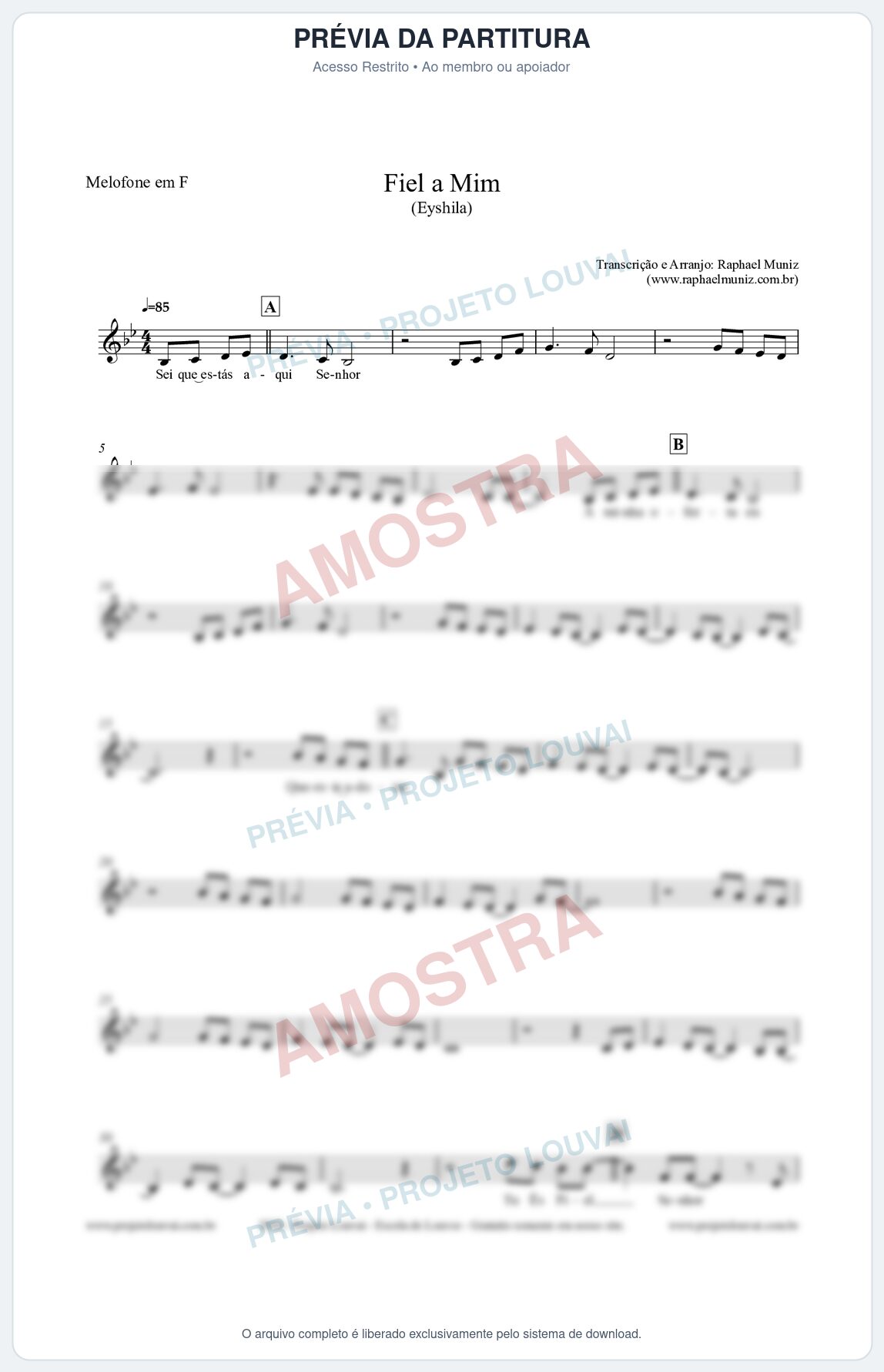 Prévia protegida da primeira página da partitura Partitura para Melofone em F - Fiel a Mim (Tom Eb) - Eyshila