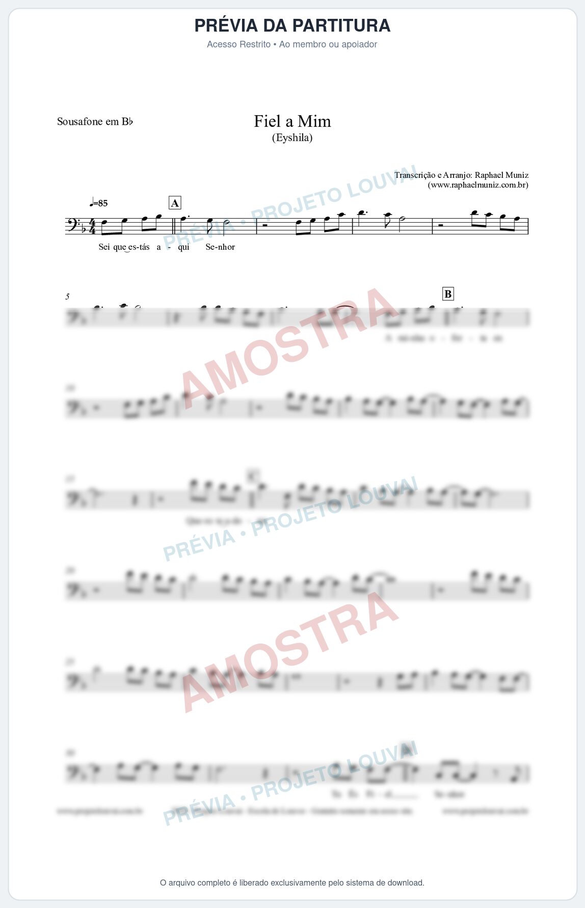 Prévia protegida da primeira página da partitura Partitura para Sousafone em Bb - Fiel a Mim (Tom Eb) - Eyshila