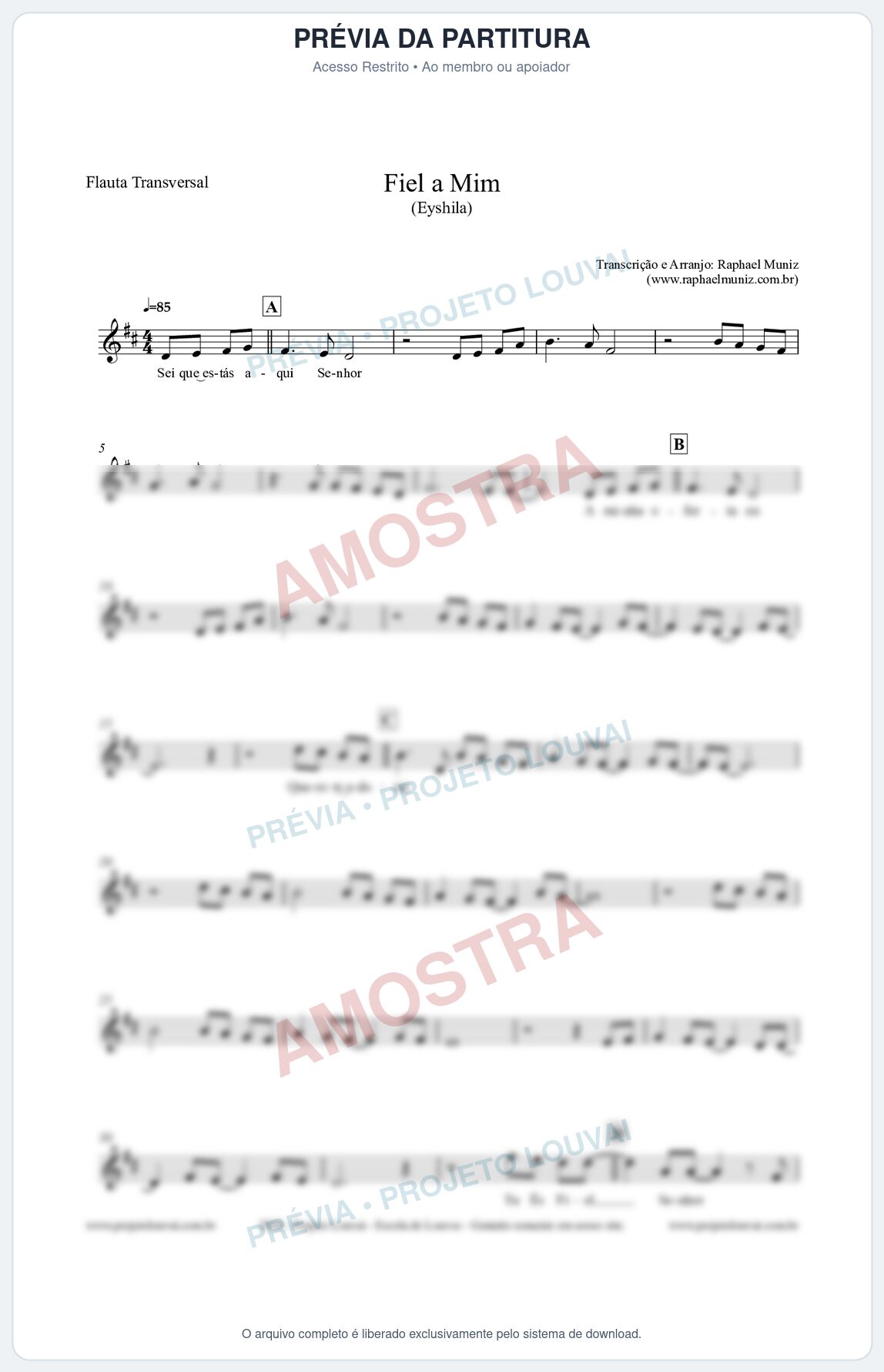 Prévia protegida da primeira página da partitura Partitura para Flauta Transversal - Fiel a Mim (Tom D) - Eyshila