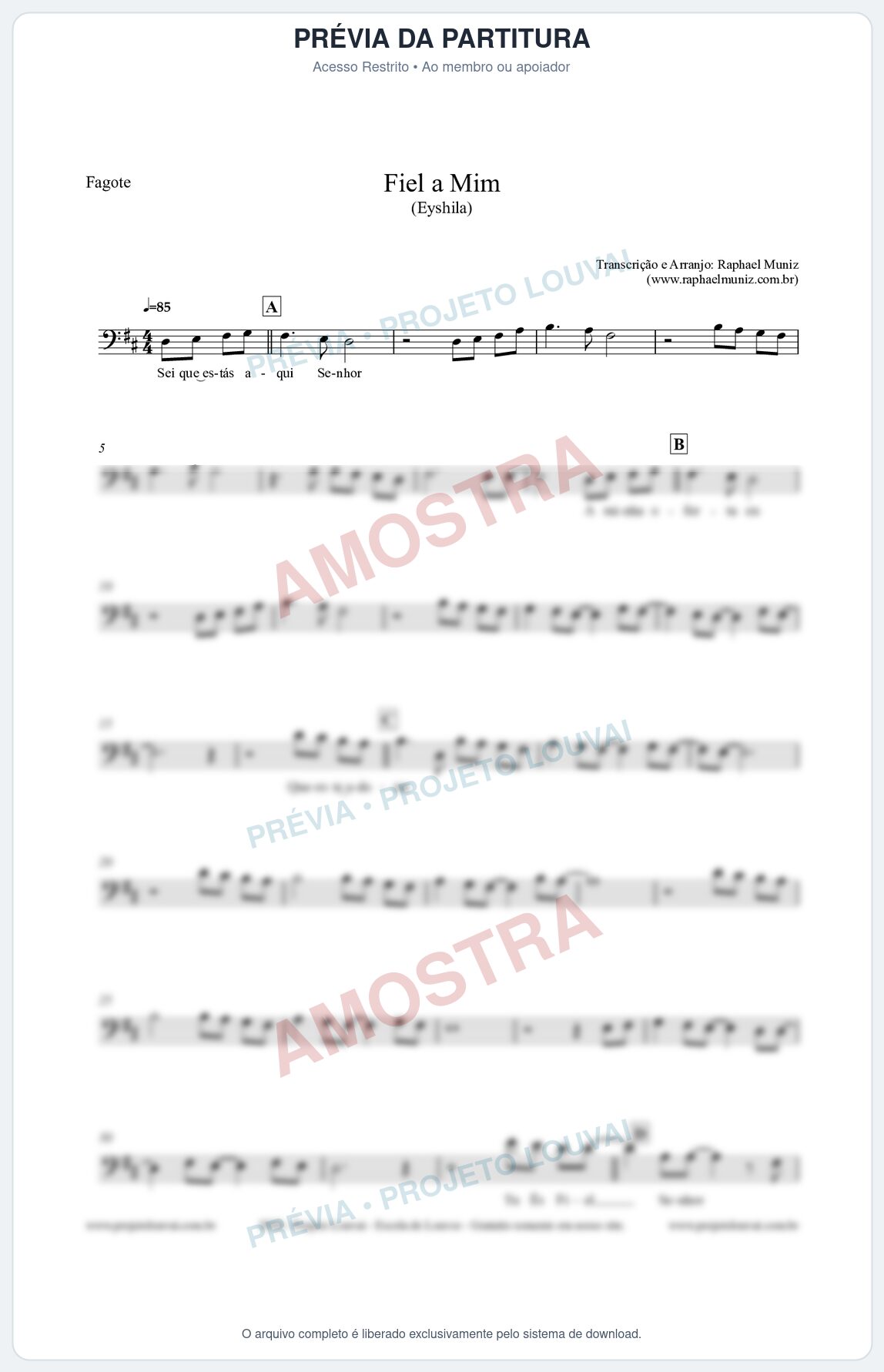 Prévia protegida da primeira página da partitura Partitura para Fagote - Fiel a Mim (Tom D) - Eyshila