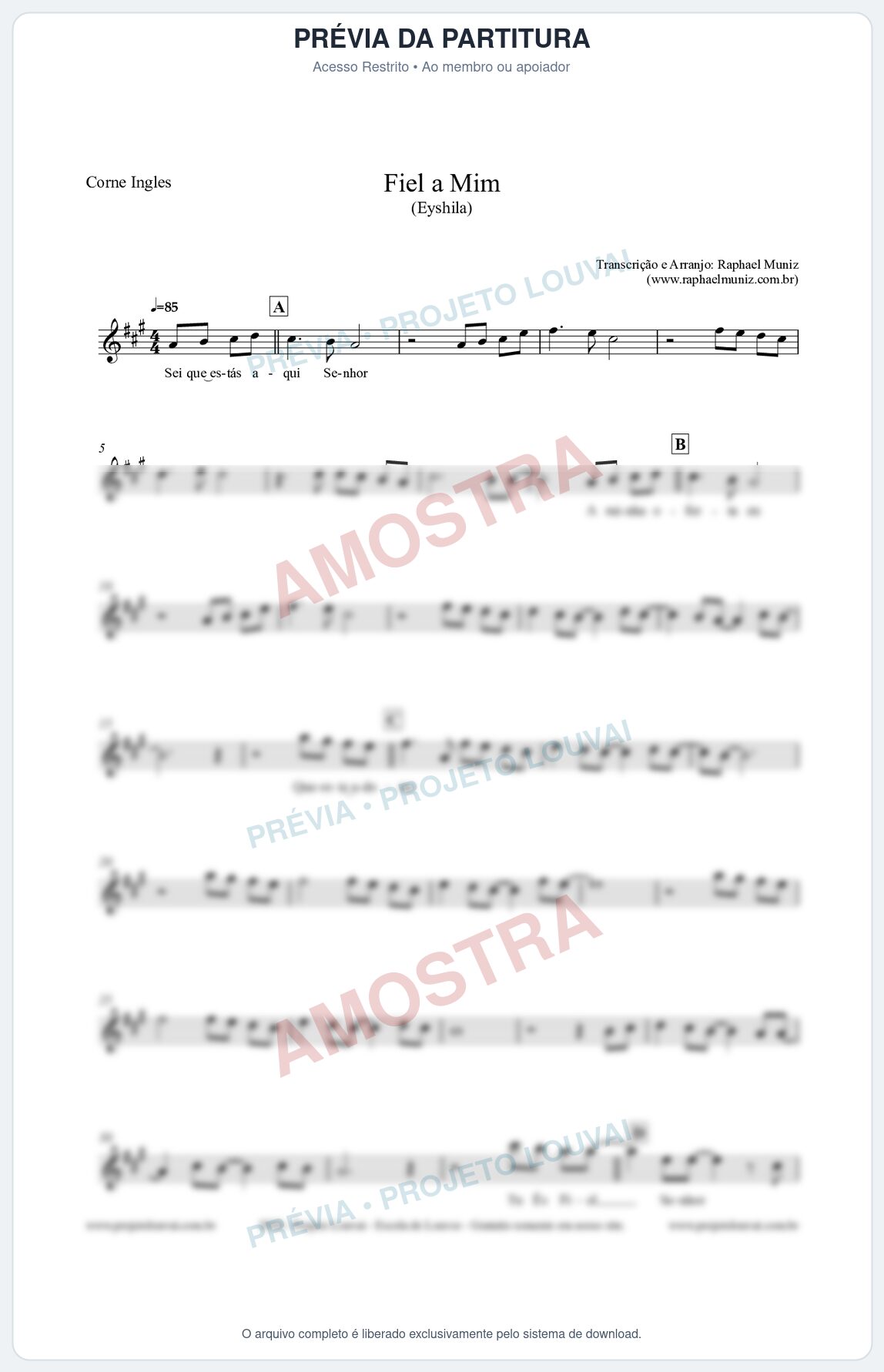 Prévia protegida da primeira página da partitura Partitura para Corne Inglês - Fiel a Mim (Tom D) - Eyshila