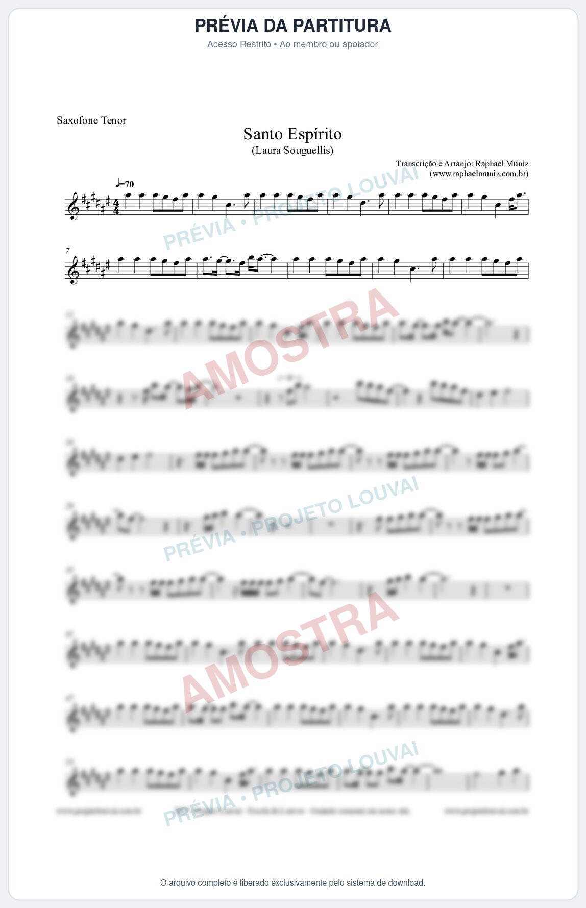 Prévia protegida da primeira página da partitura Partitura para Sax Tenor - Santo Espírito (Holy Spirit) - Laura Souguellis