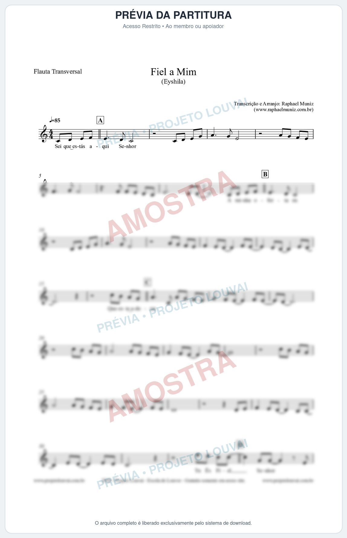 Prévia protegida da primeira página da partitura Partitura para Flauta Transversal - Fiel a Mim (Tom C) - Eyshila
